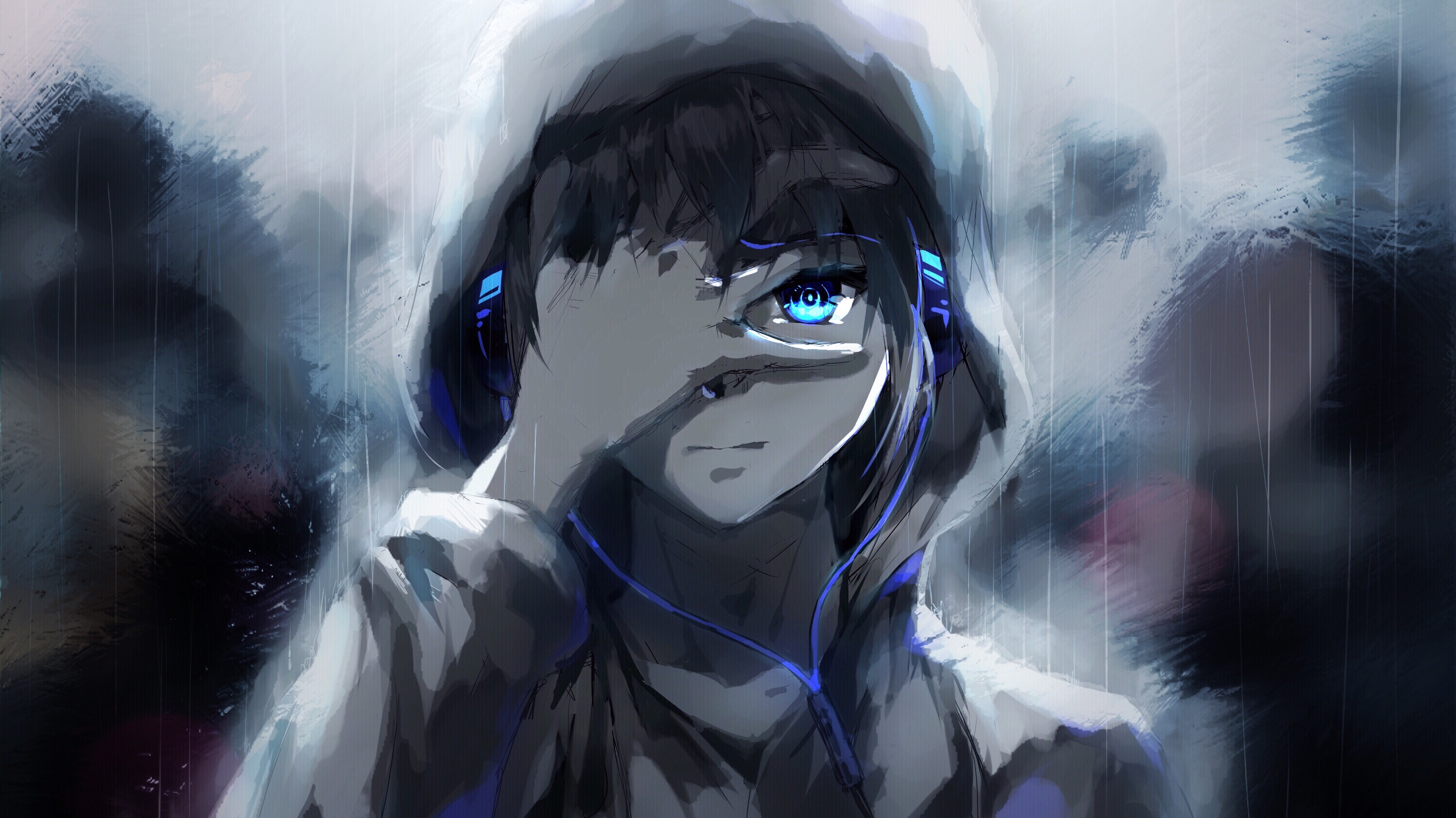 Download mobile wallpaper Anime, Rain, Blue Eyes, Original for free.
