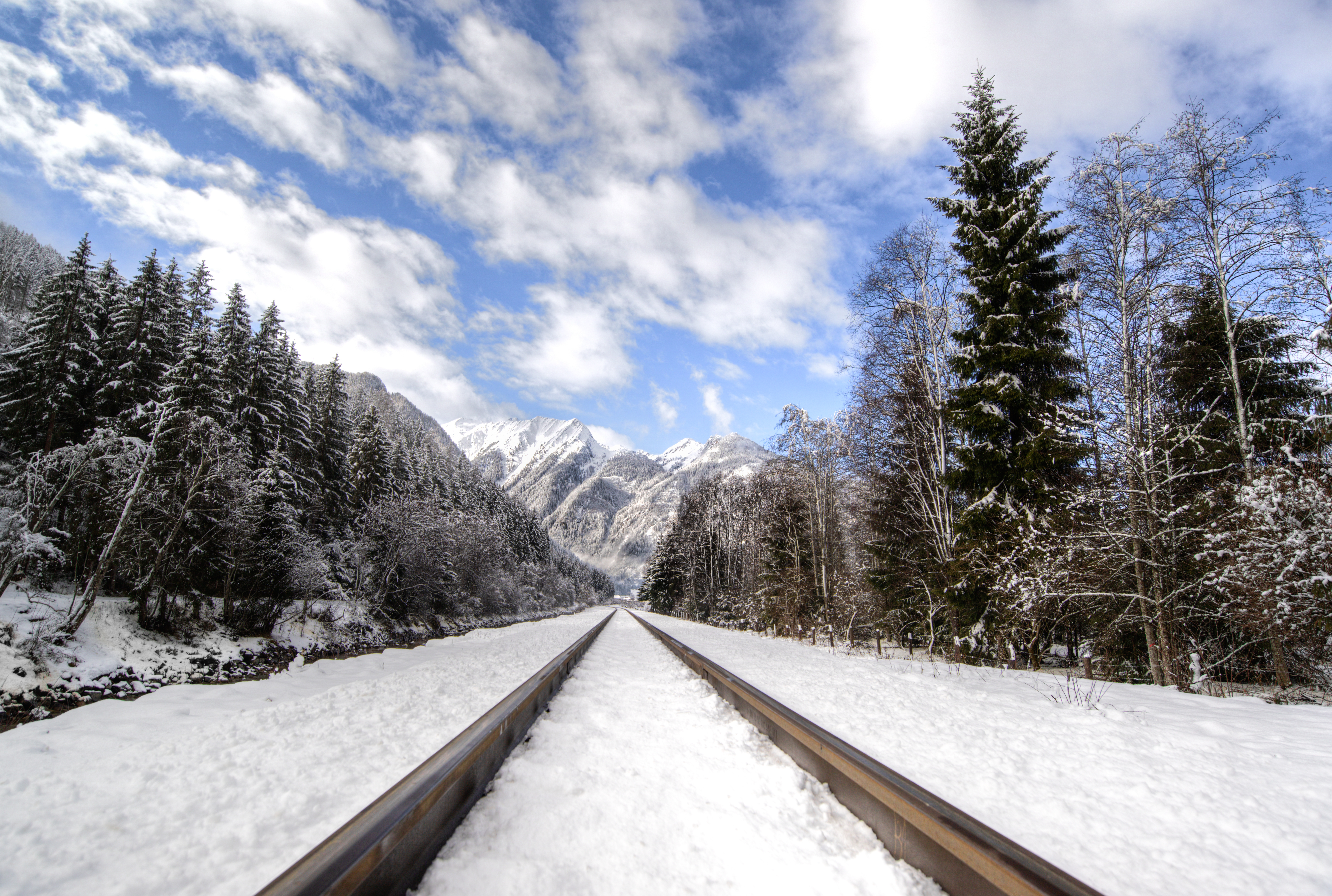 railway, nature, mountains, snow, dahl, distance Full HD