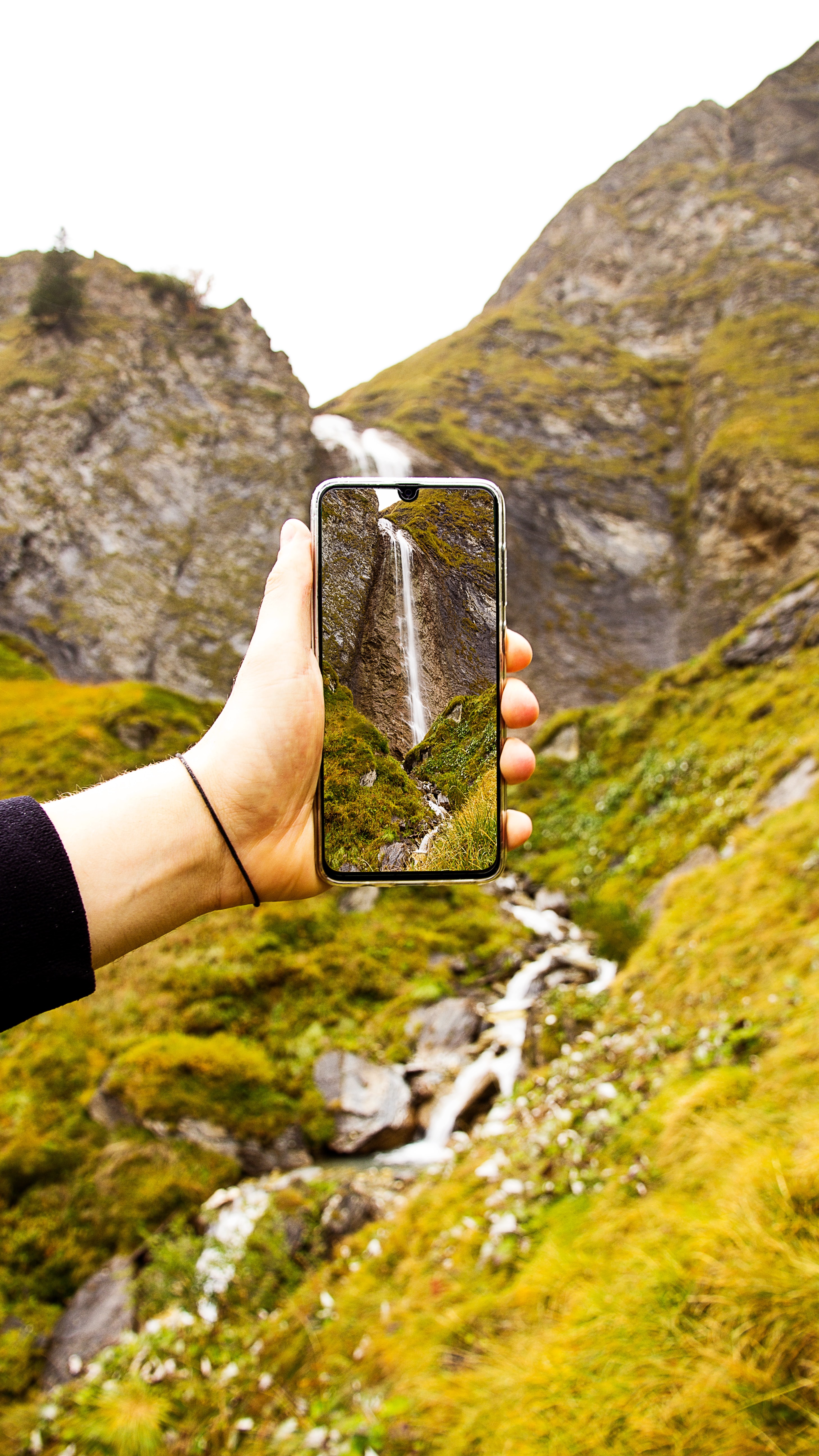 landscape, hand, miscellanea, miscellaneous, waterfall, shooting, survey, telephone Panoramic Wallpaper