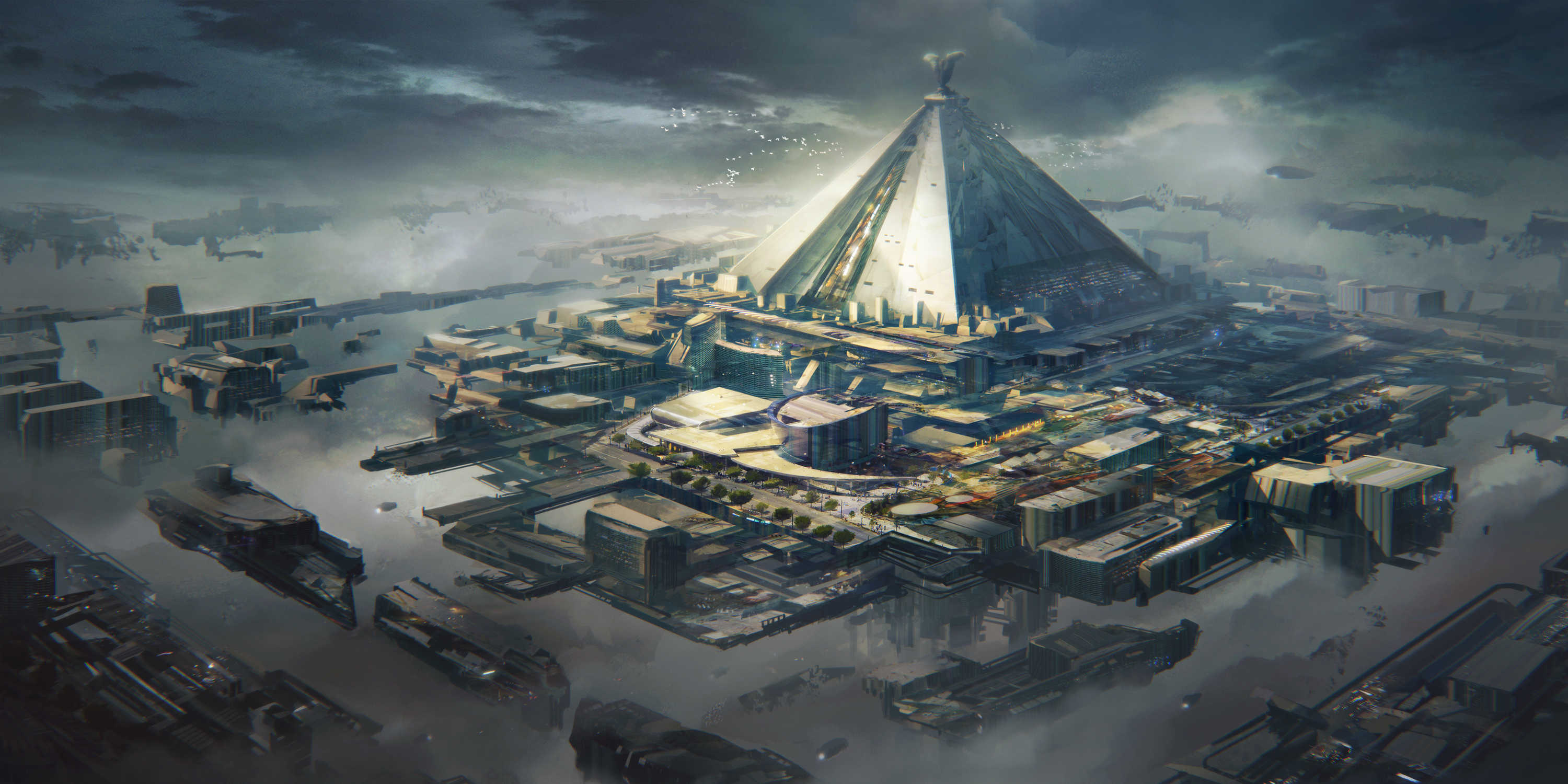 futuristic city, sci fi, city, floating island, game of thrones, pyramid