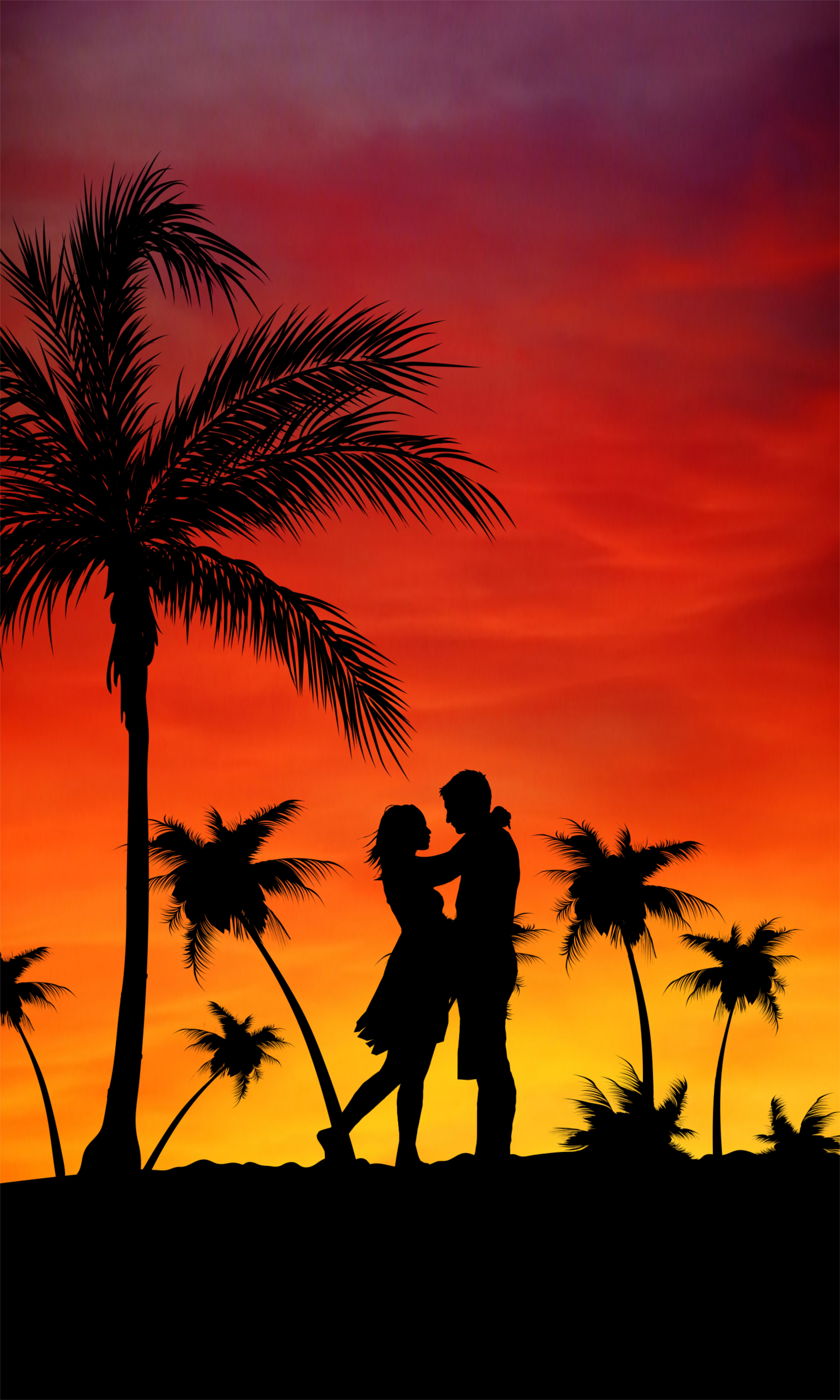 love, couple, pair, sunset, palms