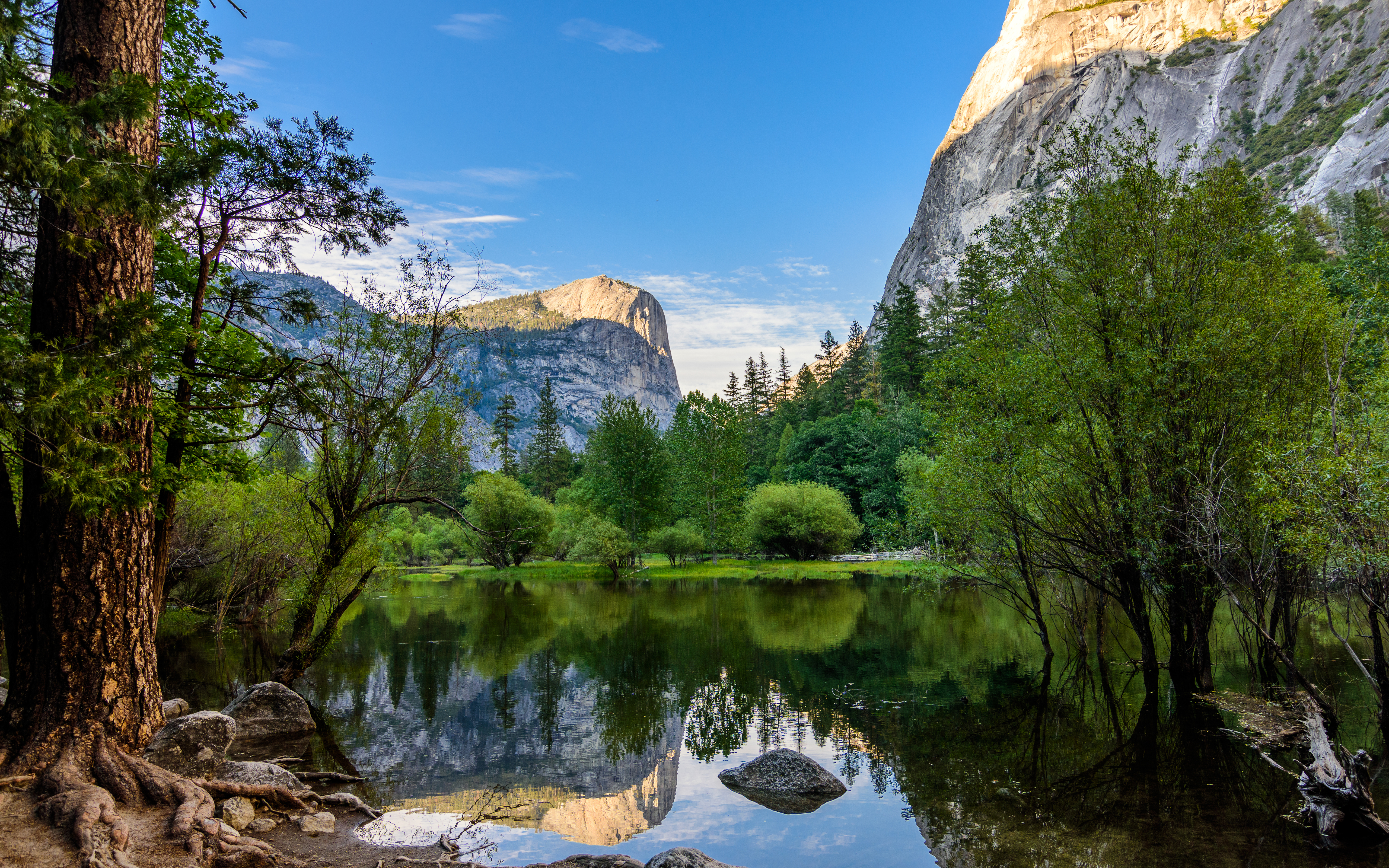 1526102 Hintergrundbild herunterladen erde/natur, yosemite nationalpark, kalifornien, klippe, see, gebirge, spiegelung, baum, nationalpark - Bildschirmschoner und Bilder kostenlos