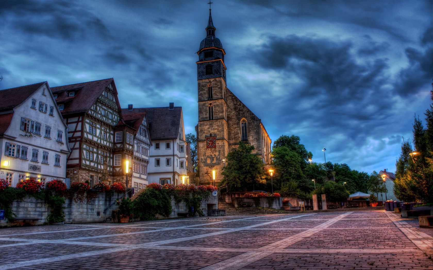 germany, hdr, flowers, cities, houses, building, square, church, area HD wallpaper