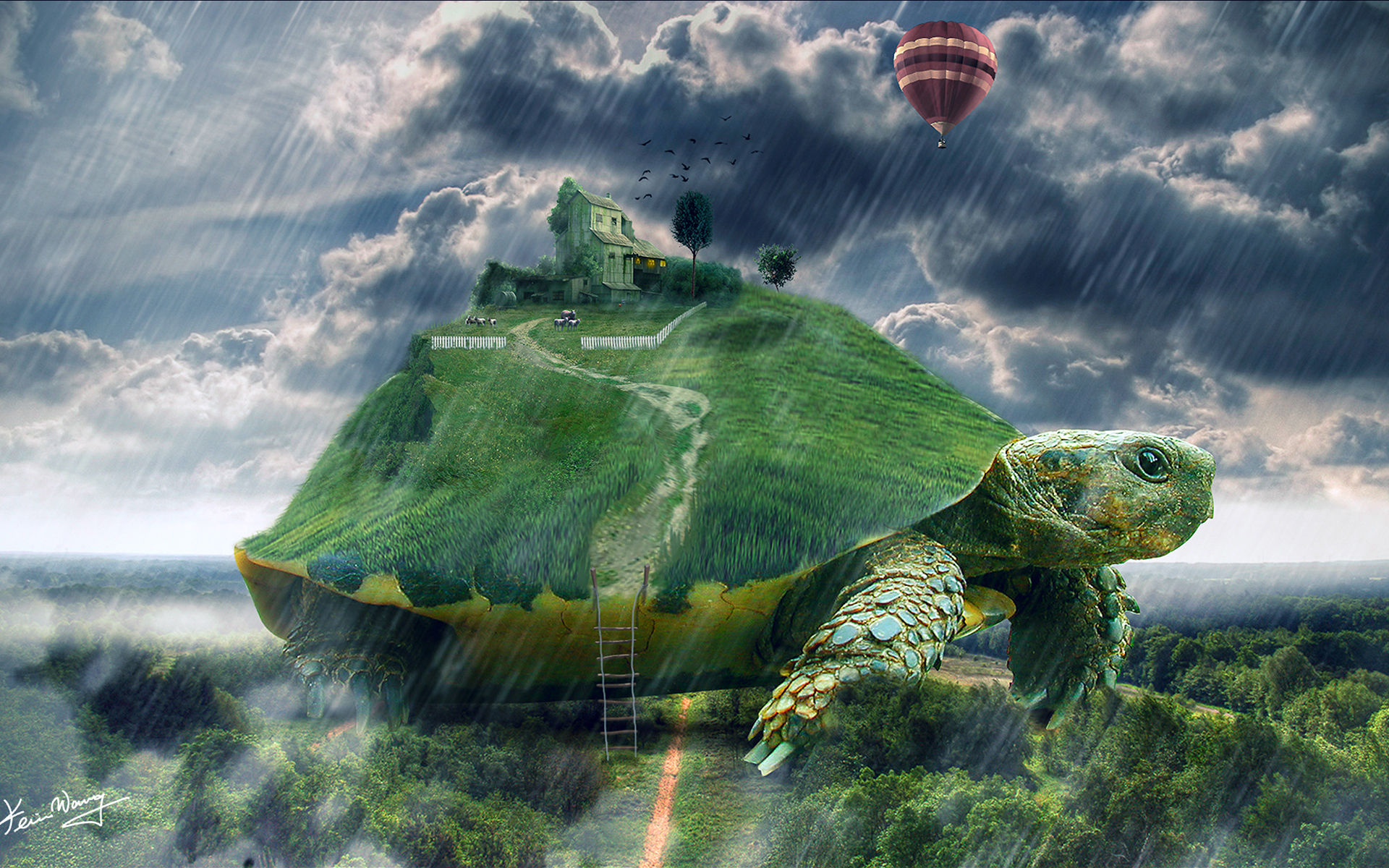 Download PC Wallpaper turtle, psychedelic, artistic, animal, cgi, manipulation, trippy