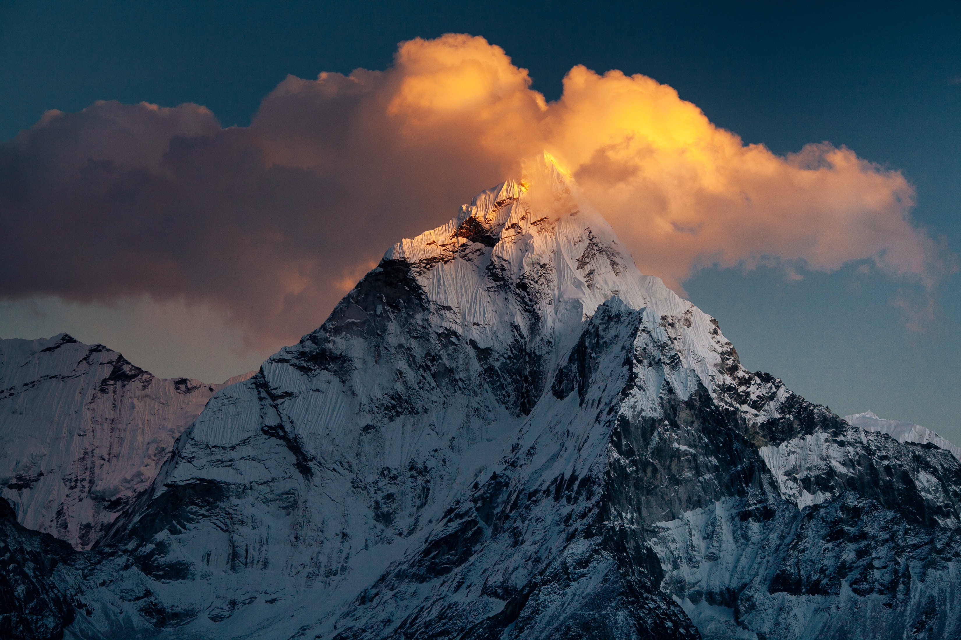 mountain, snow covered, nepal, nature, clouds, vertex, top, snowbound, khumbu valley, ukhbu valley, namche download HD wallpaper