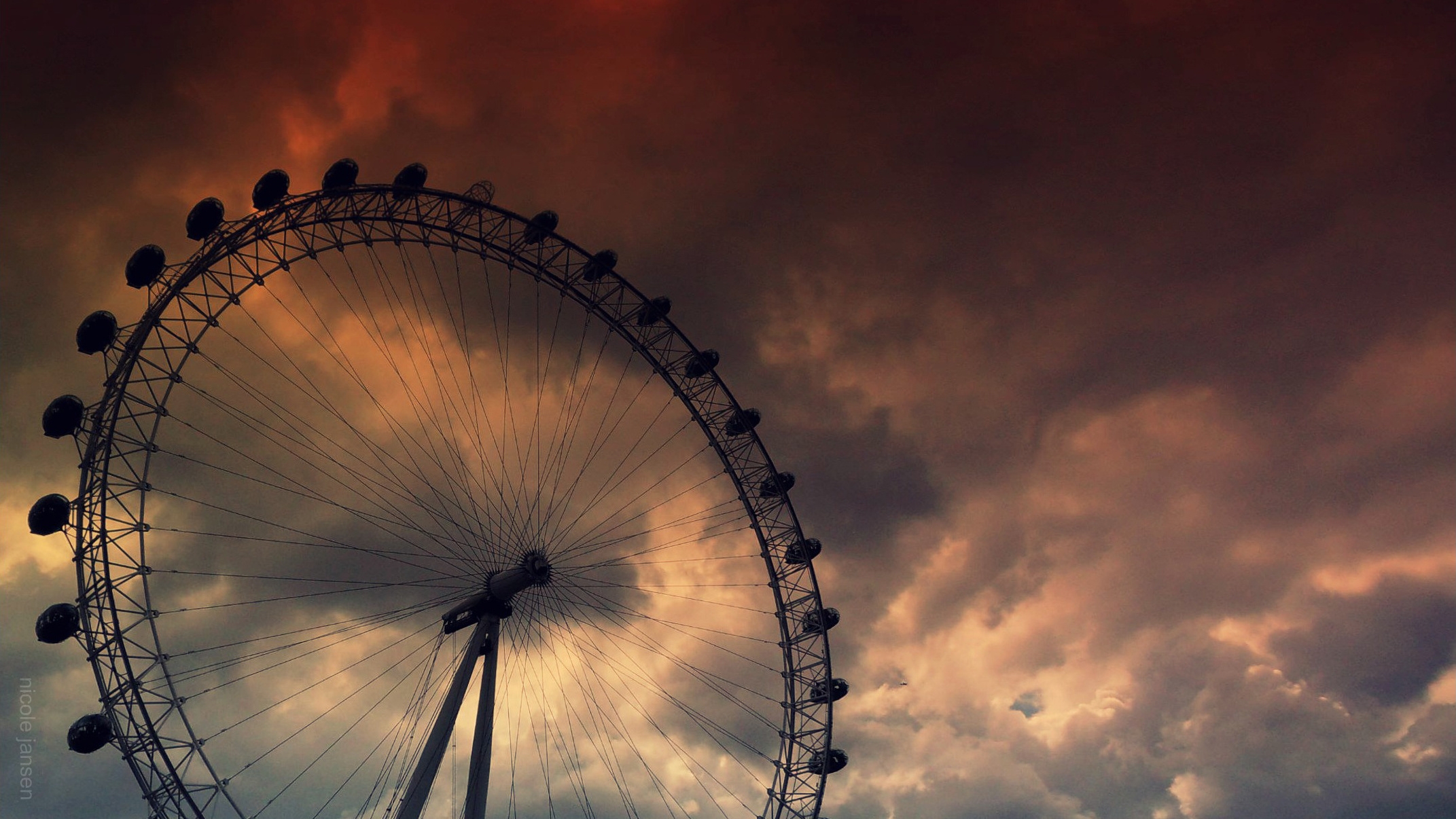 cities, sky, clouds, ferris wheel, mainly cloudy, overcast Smartphone Background