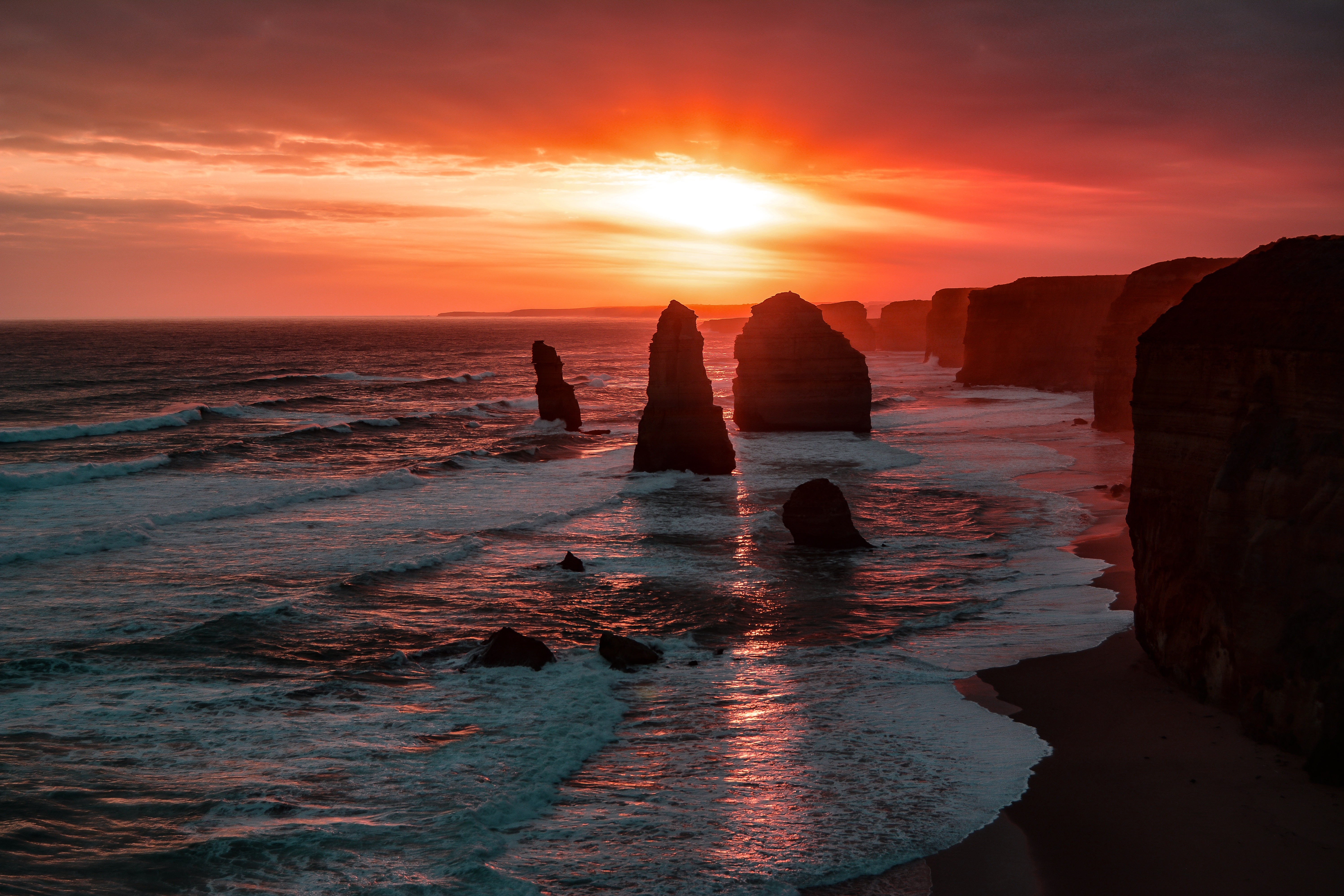 australia, the twelve apostles, sunset, earth, cliff, cloud, coastline, horizon, nature, ocean, sky, water 4K, Ultra HD