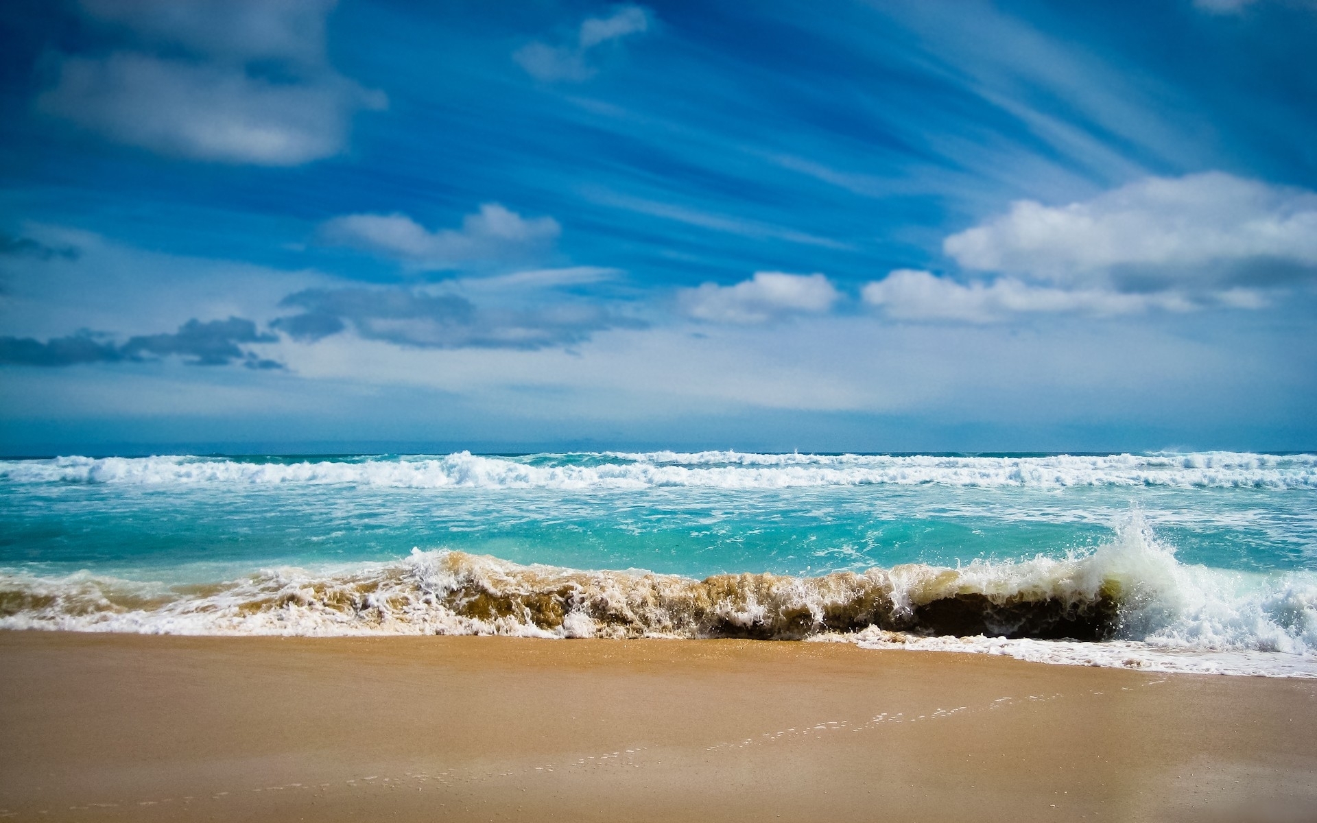 Free download wallpaper Landscape, Sea, Waves, Clouds, Beach on your PC desktop