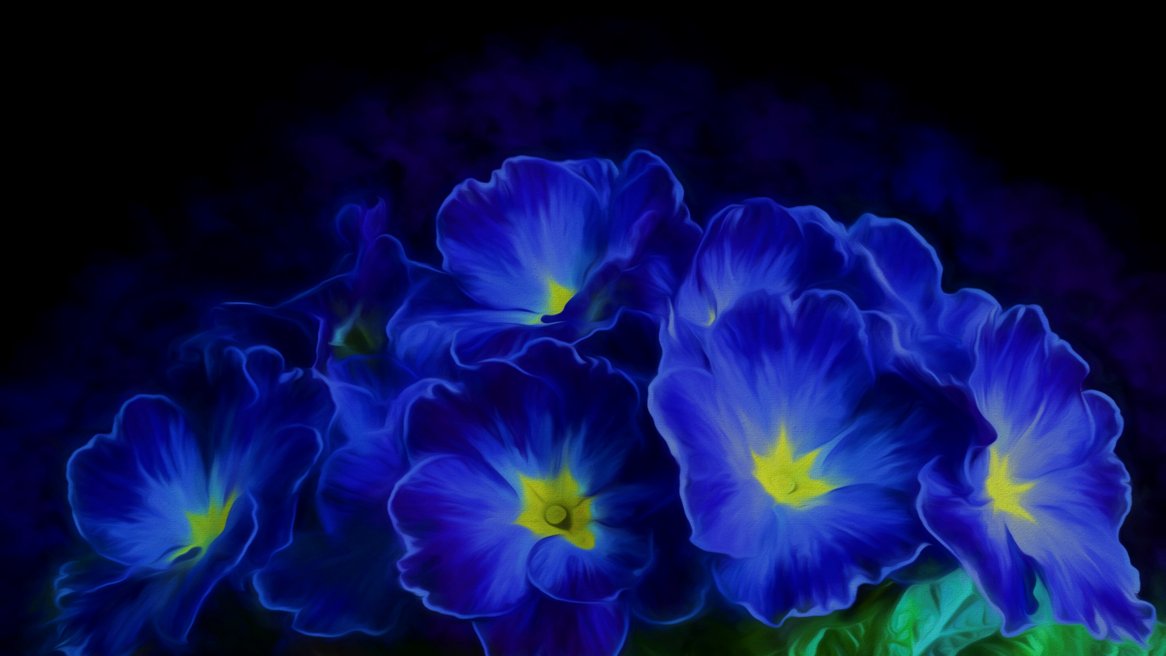 flower, artistic, blue flower, painting, primrose, flowers Full HD