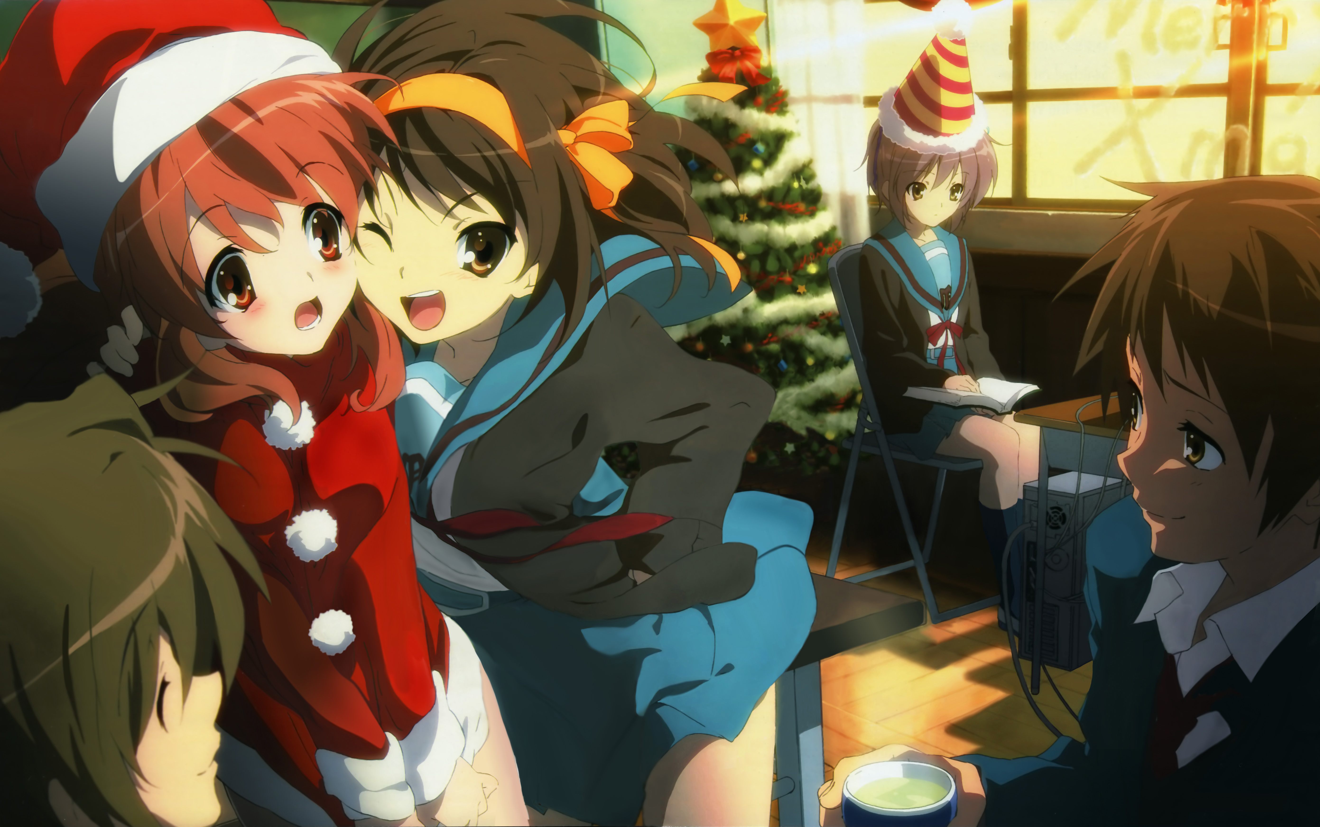 223893 Hintergrundbild herunterladen animes, suzumiya haruhi no yūutsu, weihnachten, haruhi suzumiya, itsuki koizumi, kyon (haruhi), mikuru asahina, yuki nagato - Bildschirmschoner und Bilder kostenlos