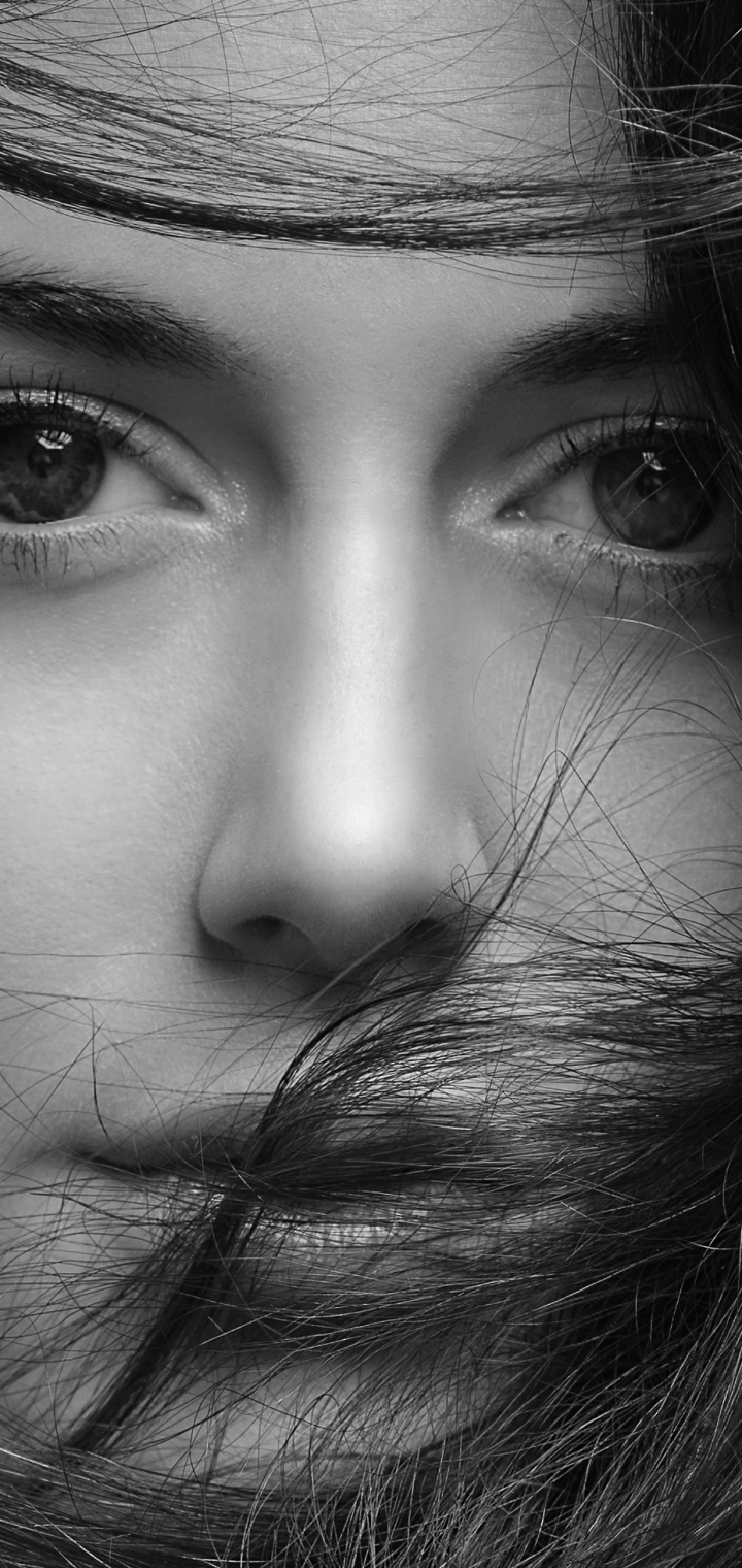 Download mobile wallpaper Close Up, Face, Model, Women, Black & White for free.