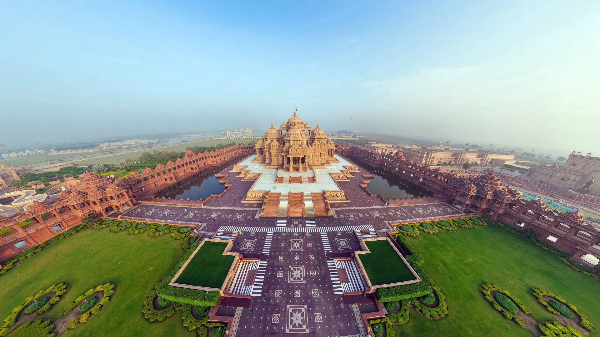 india, handsomely, akshardham temple, panorama, cities, view from above, it's beautiful