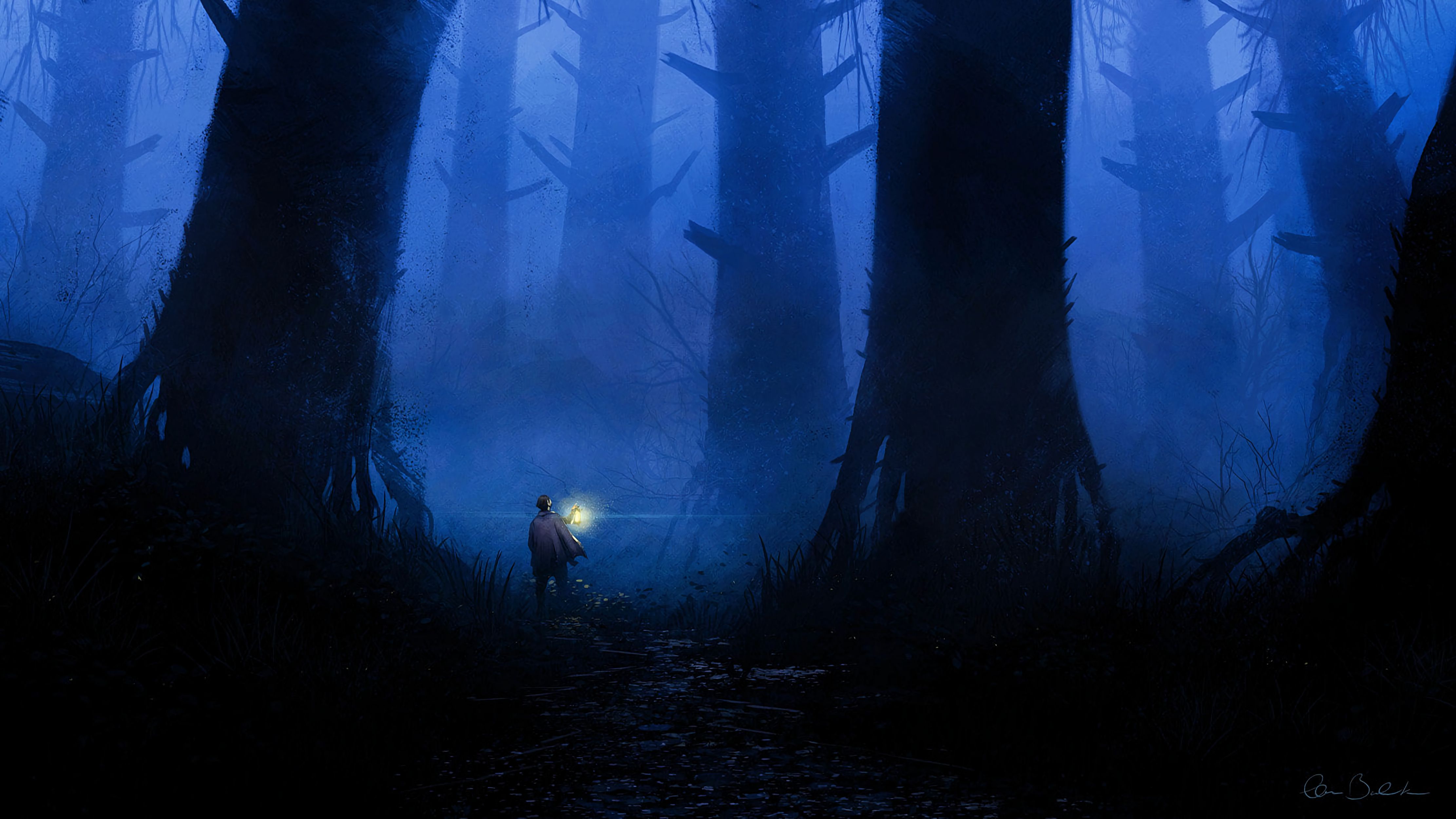 Человек в темном лесу