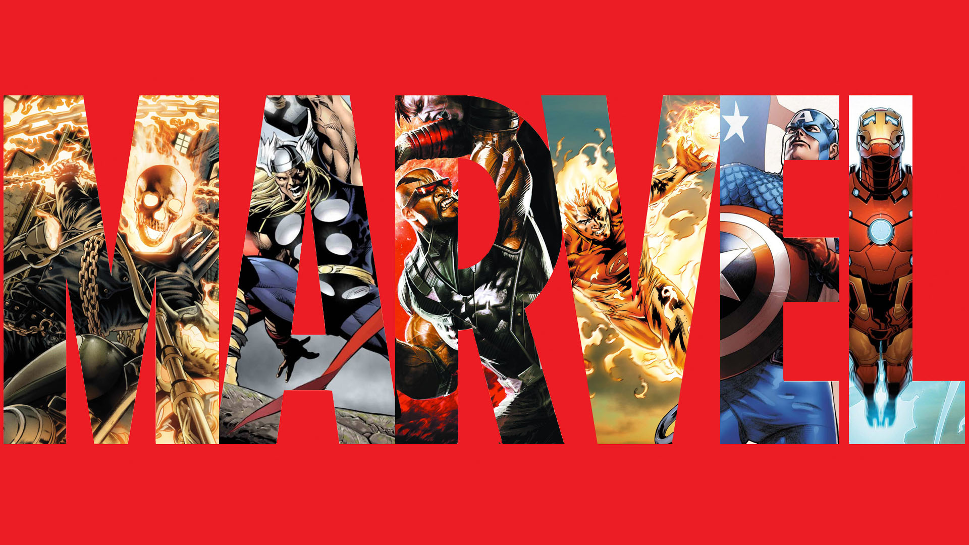 Download mobile wallpaper Ghost Rider, Iron Man, Captain America, Logo, Comics, Human Torch (Marvel Comics), Thor, Marvel Comics for free.