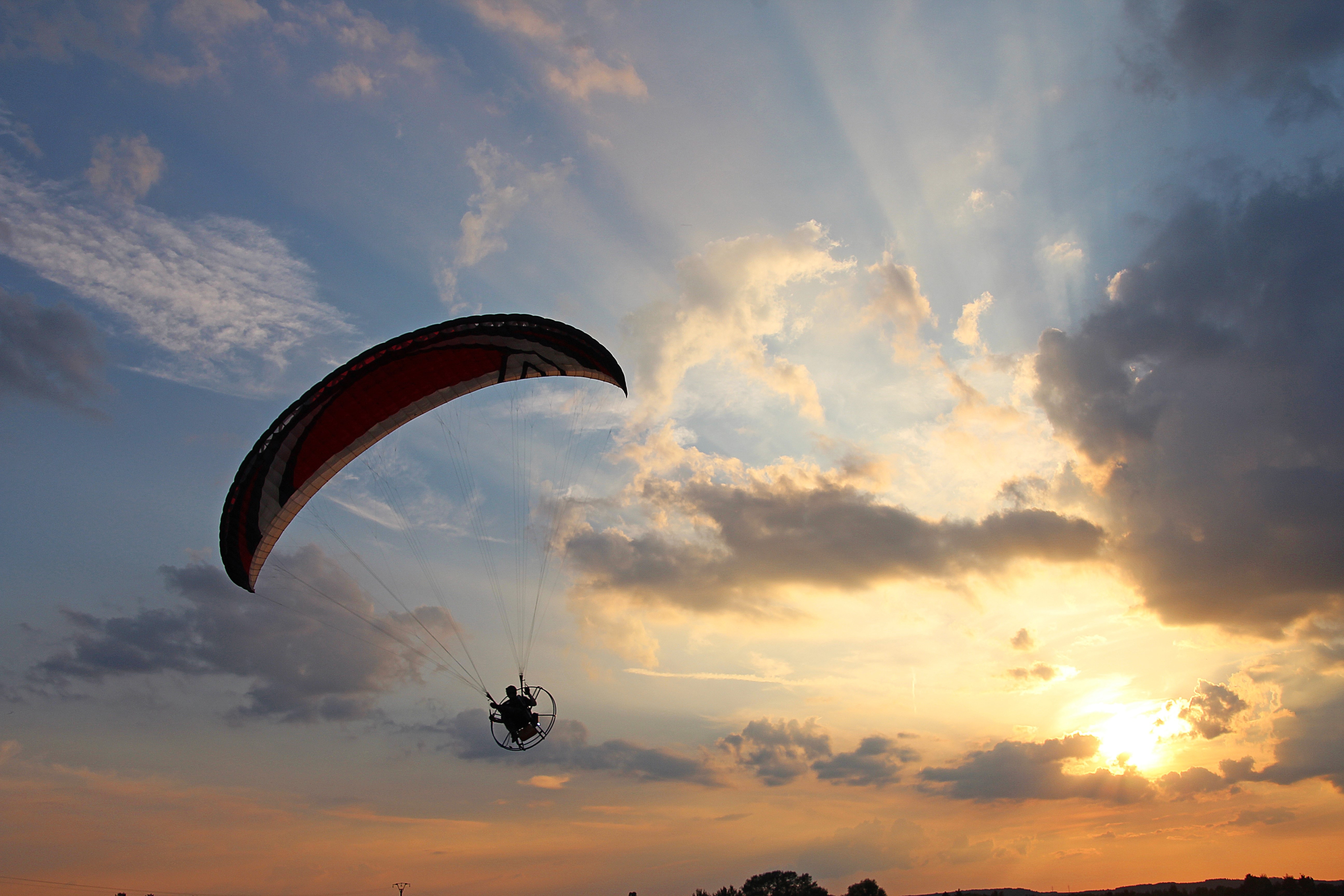 paraglider, sports, sunset, sky, flight, paragliding