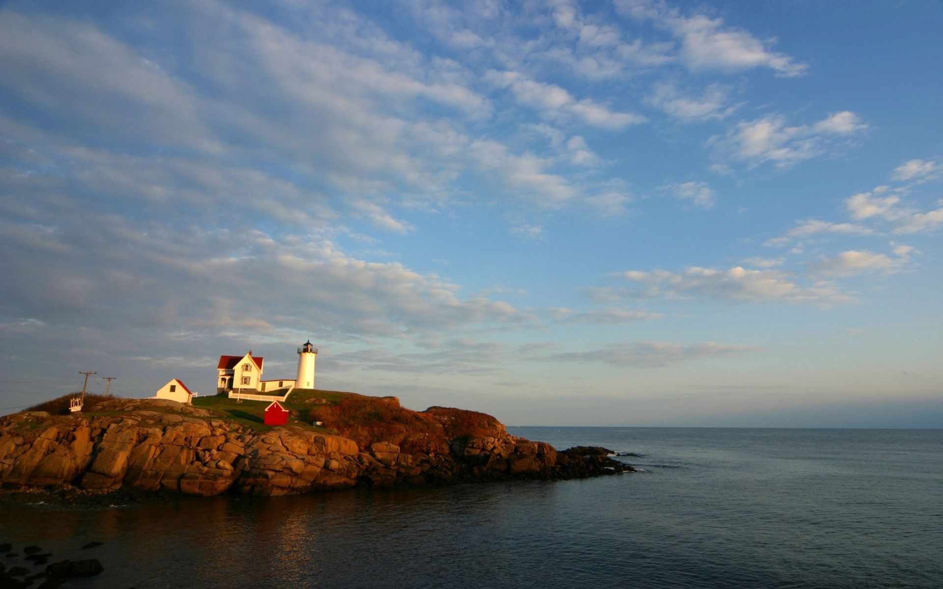 nature, sea, clouds, rocks, lighthouse, island, islet, calm