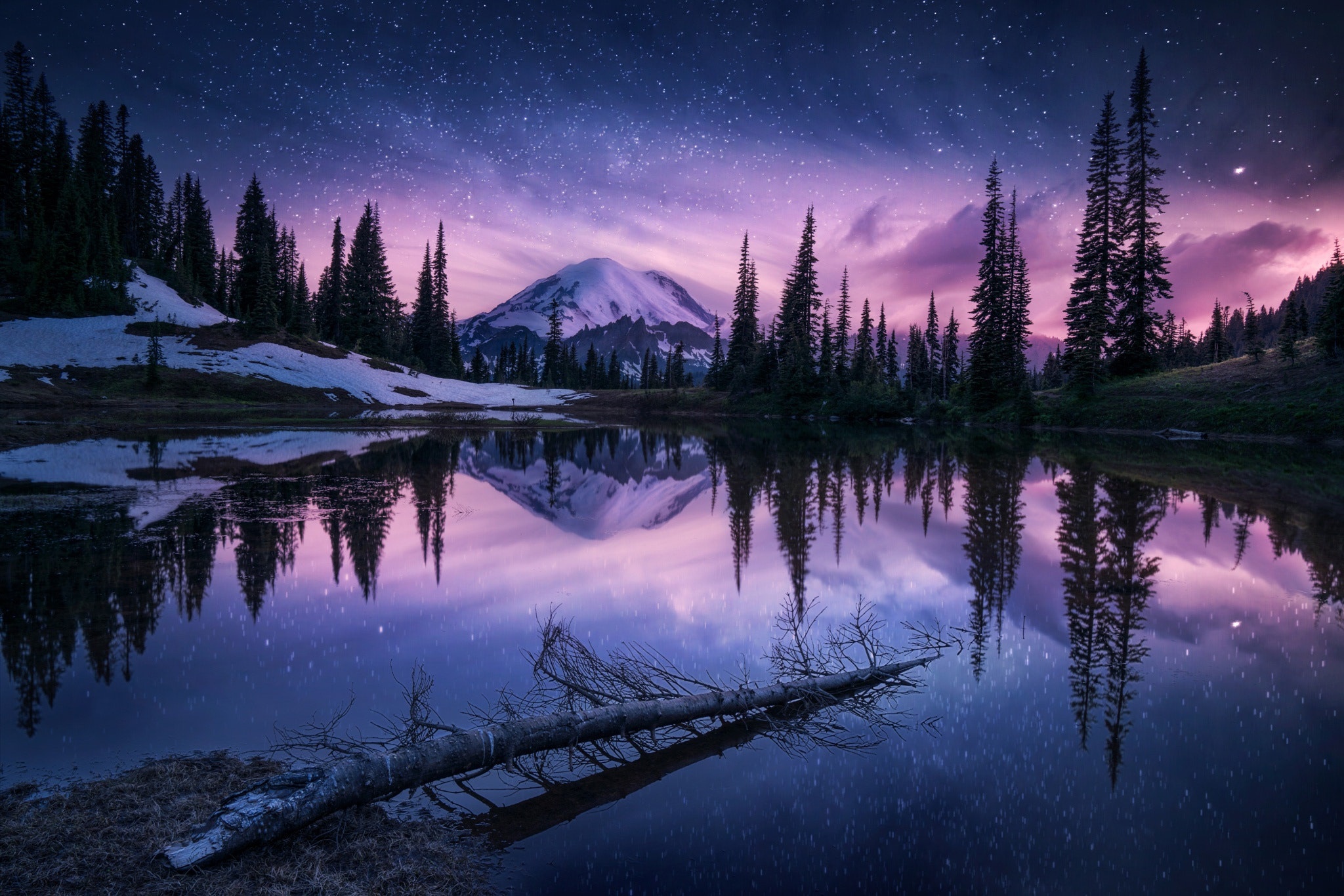 Free download wallpaper Winter, Nature, Sky, Night, Lake, Reflection, Tree, Starry Sky, Earth on your PC desktop