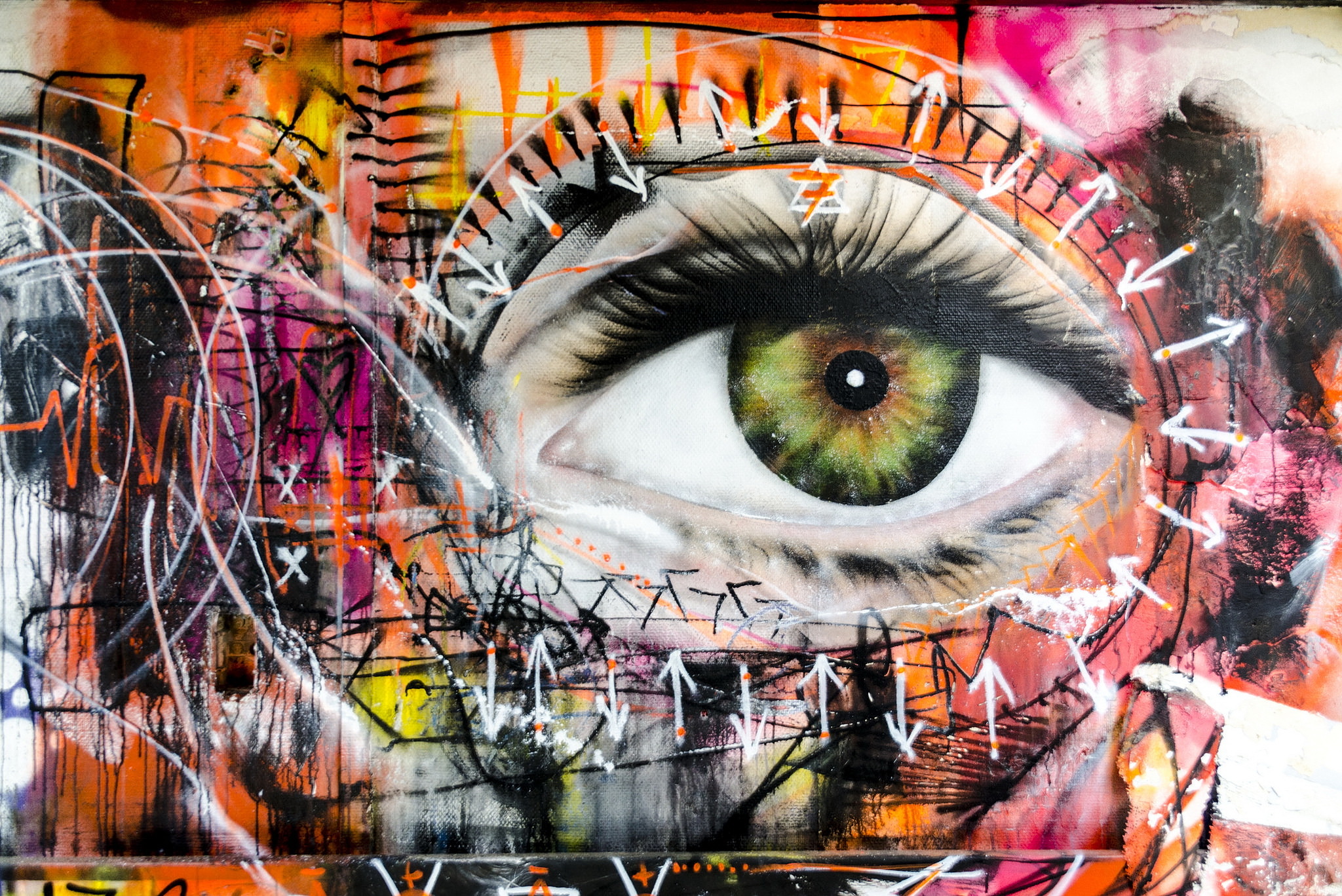 wall, artistic, graffiti, eye