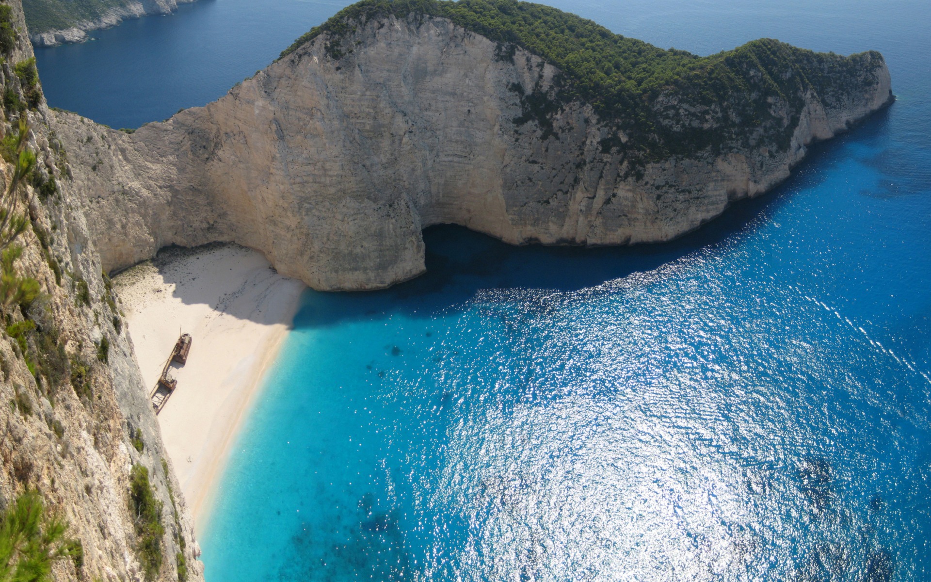 sea, greece, beach, sand, earth, cliff, navagio beach, zakynthos Free Stock Photo