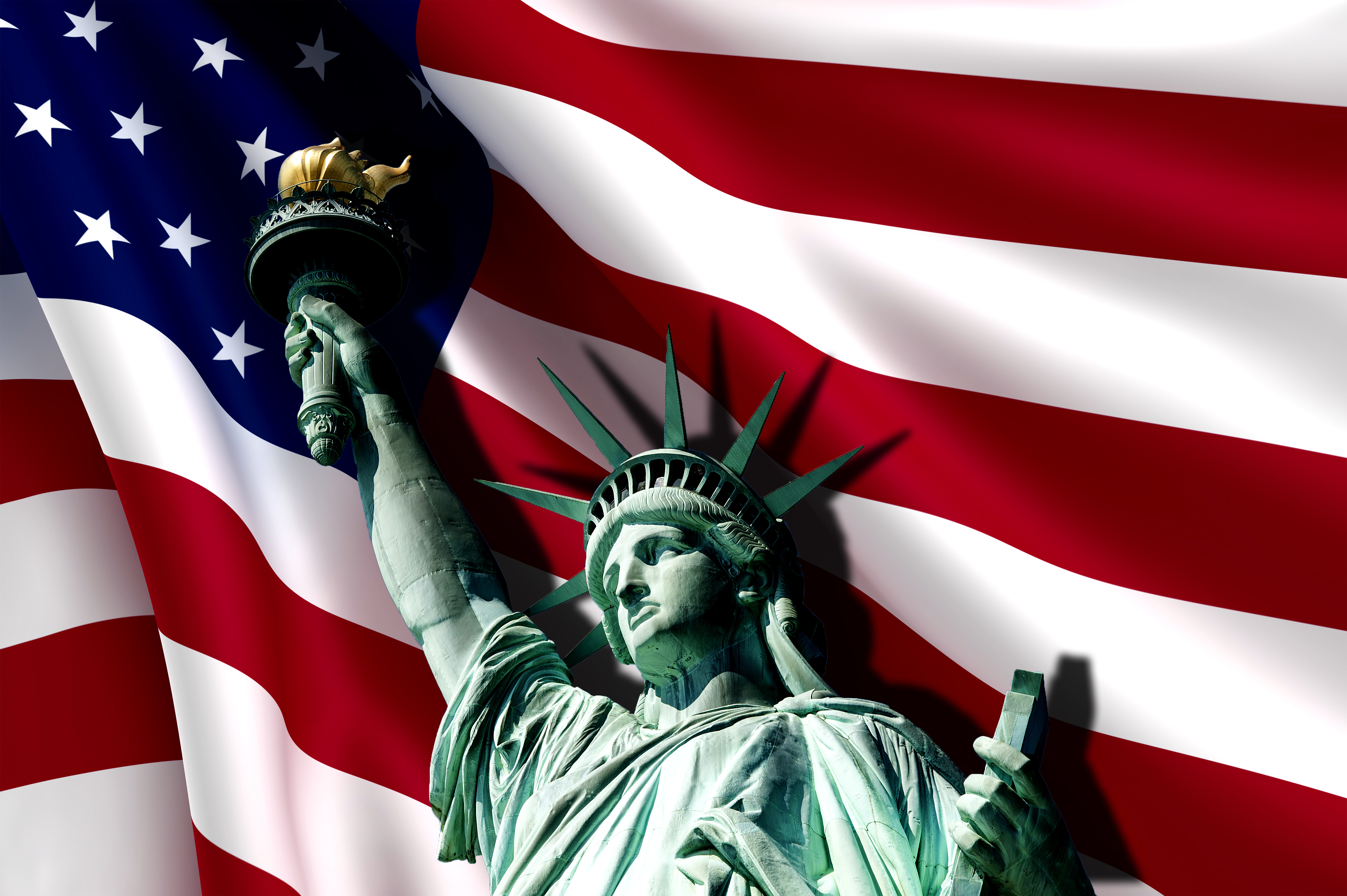 Descarga gratuita de fondo de pantalla para móvil de Estatua De La Libertad, Día Festivo, Bandera, Bandera Americana, 4Tro De Julio.