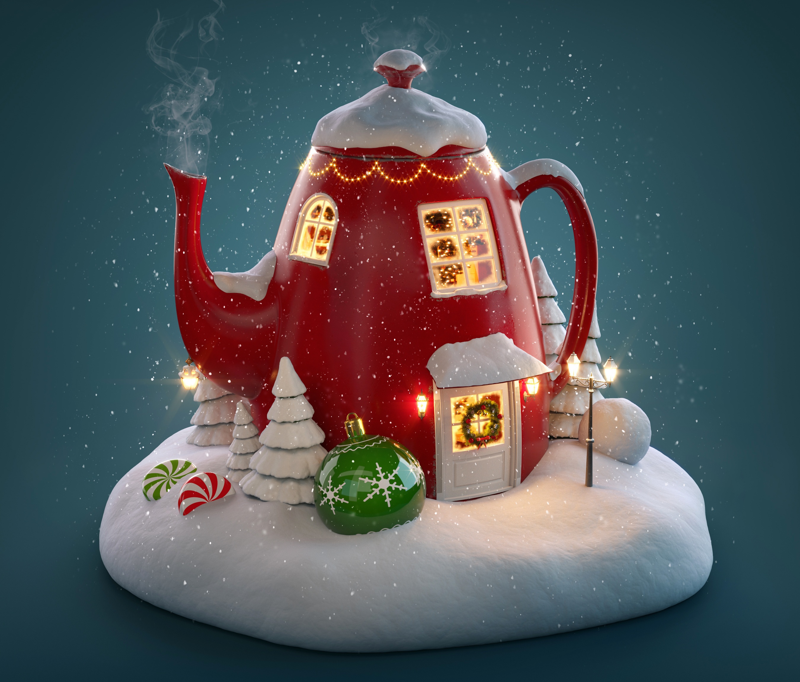 christmas, holiday, kettle, teapot