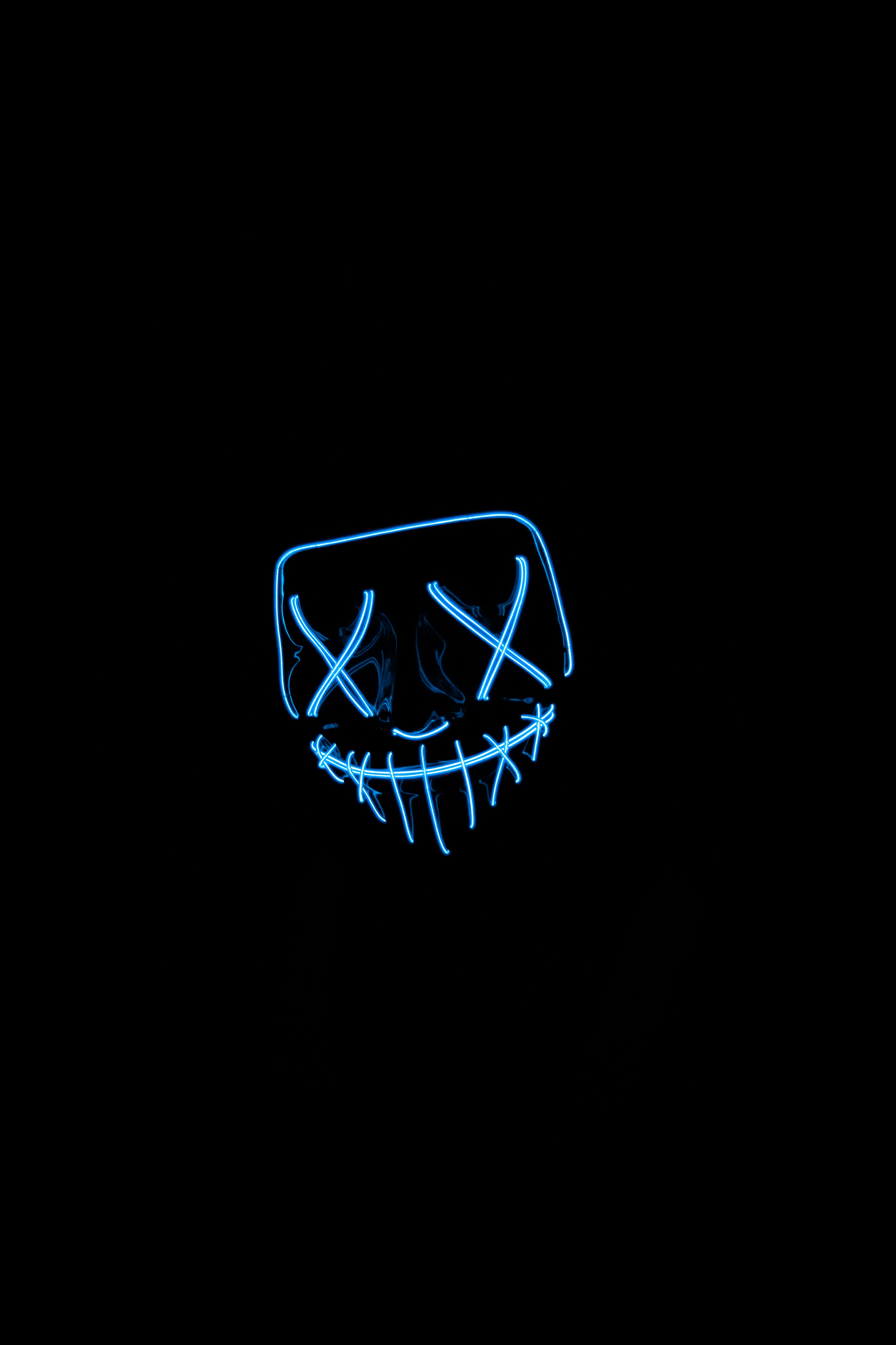 mask, dark, neon, darkness 8K