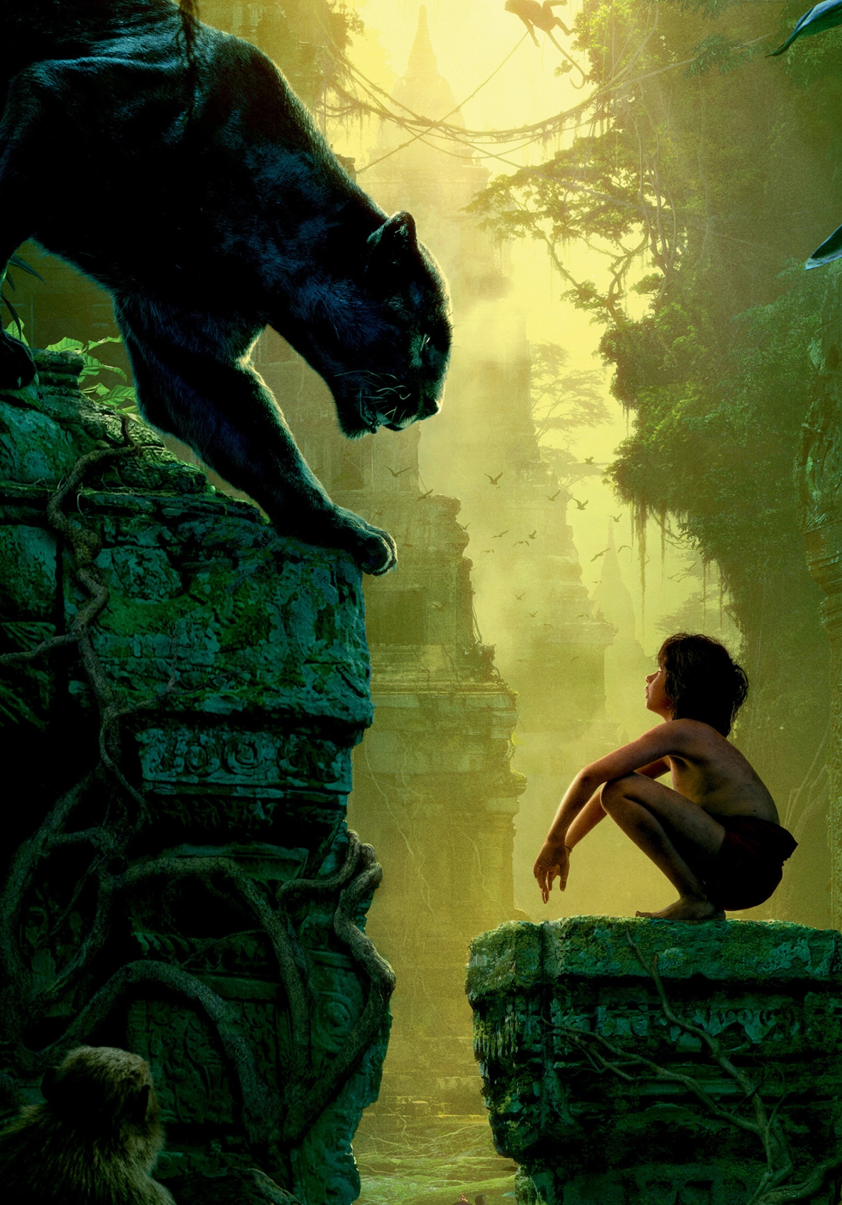 movie, the jungle book (2016), mowgli, bagheera, the jungle book QHD