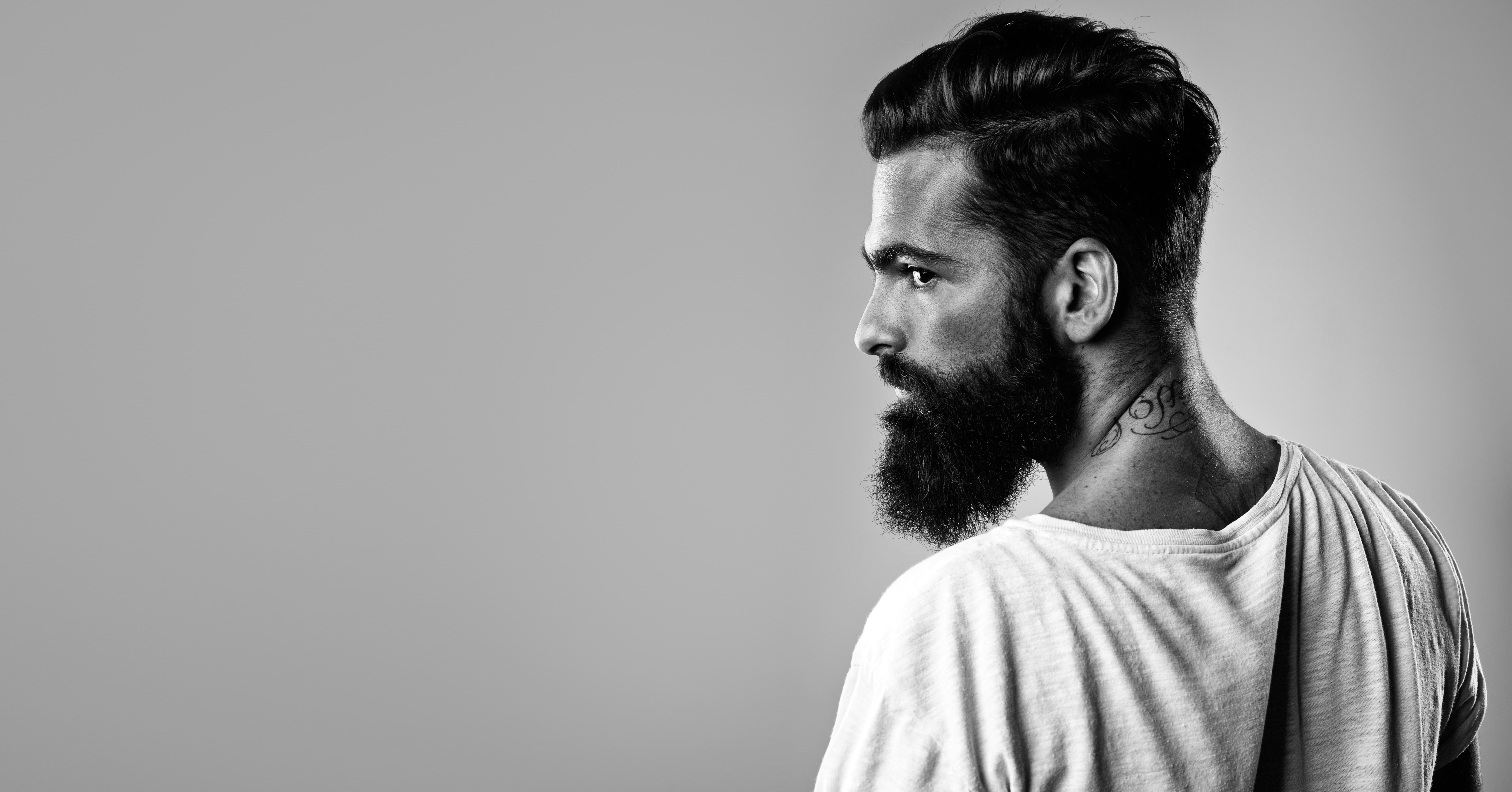 men, model, beard, black & white, tattoo Image for desktop