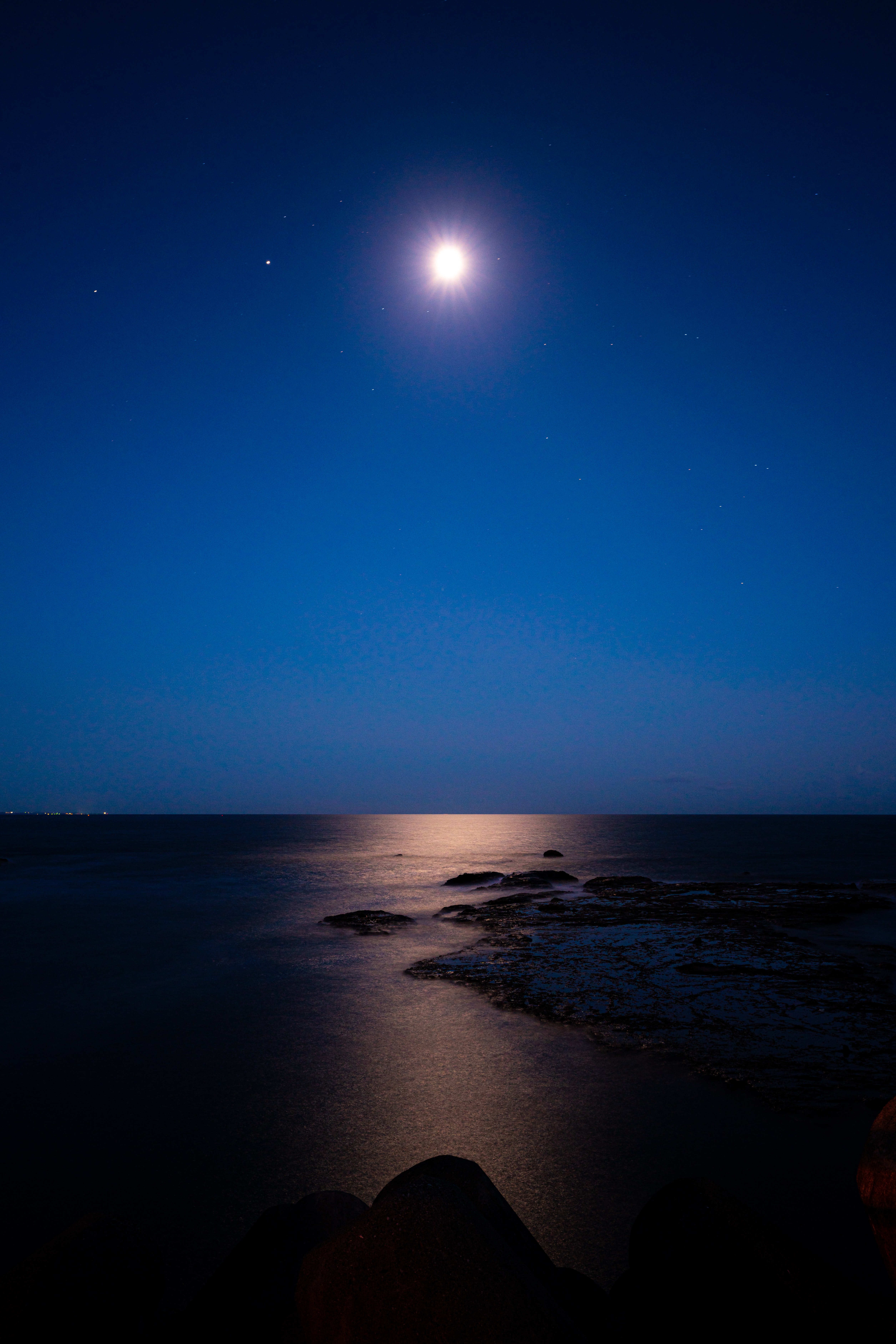 sea, nature, stars, night, moon, horizon, starry sky Image for desktop