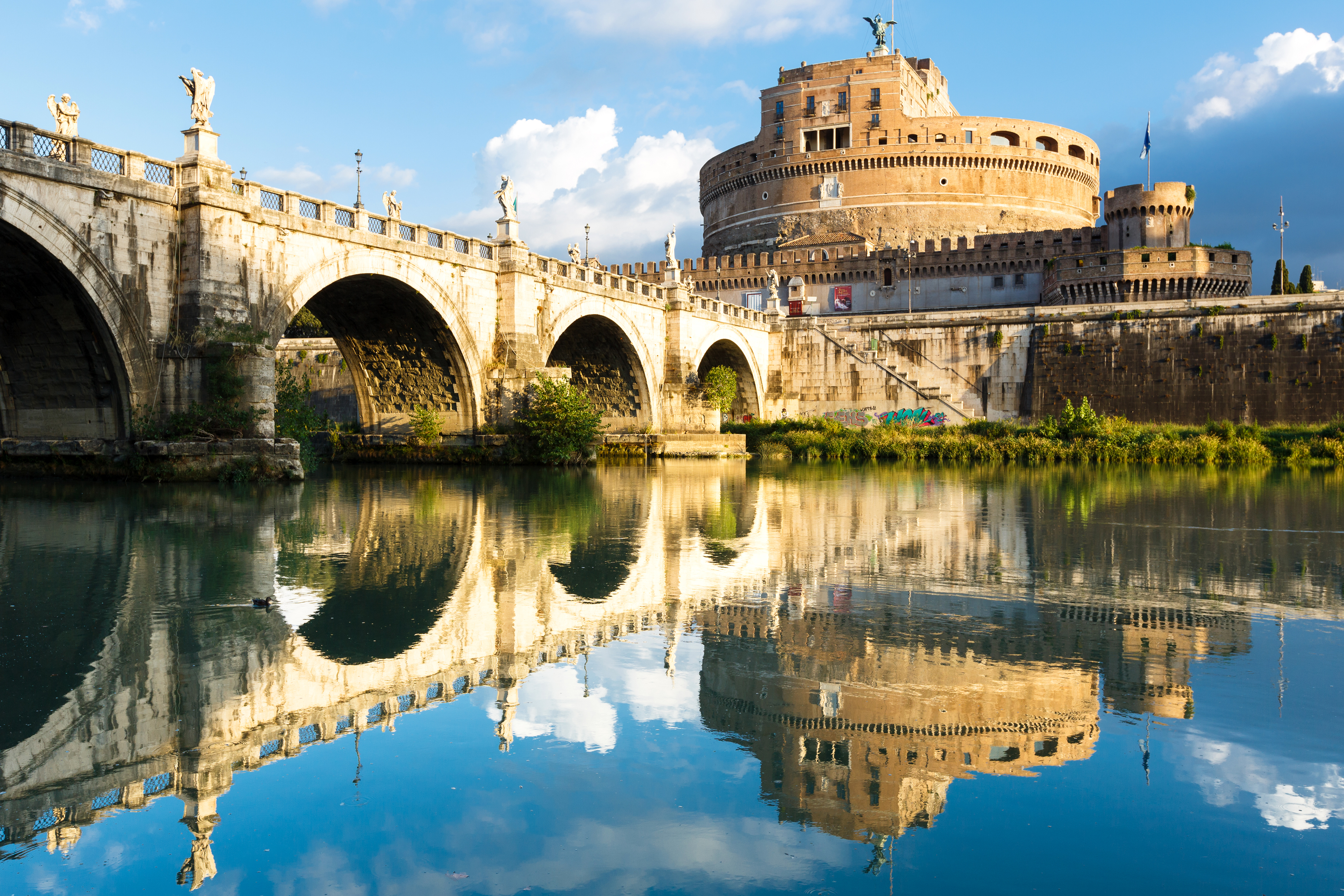 rome, fortress, man made, bridge, italy, reflection, river, bridges