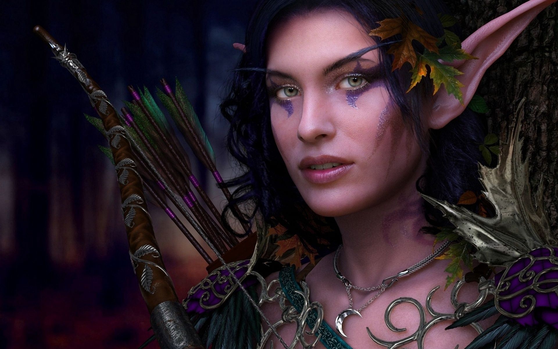 fantasy, girl, ray, elf, arrows, elfeyka, makeup wallpaper for mobile