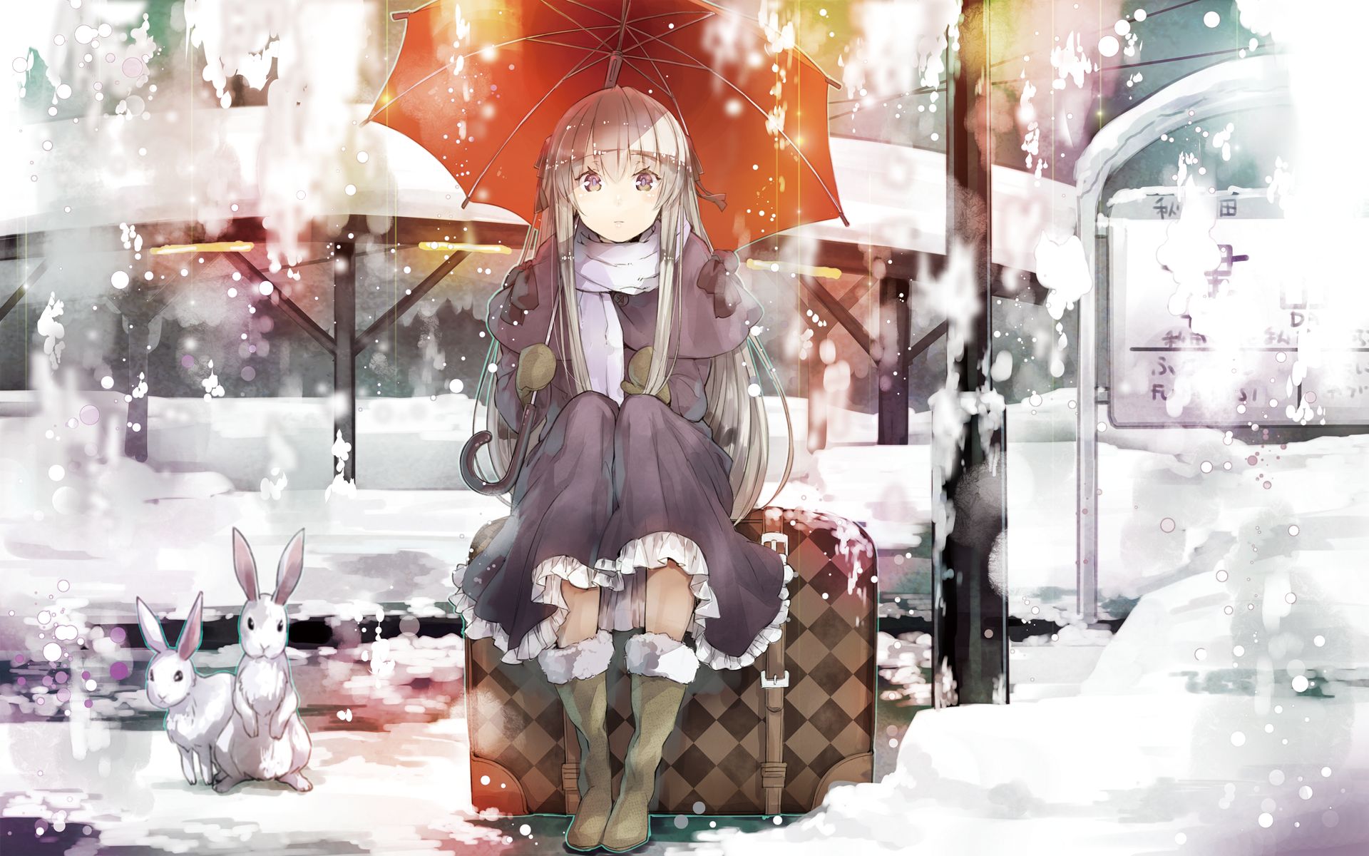 Download mobile wallpaper Anime, Winter, Snow, Umbrella, Yosuga No Sora, Sora Kasugano for free.