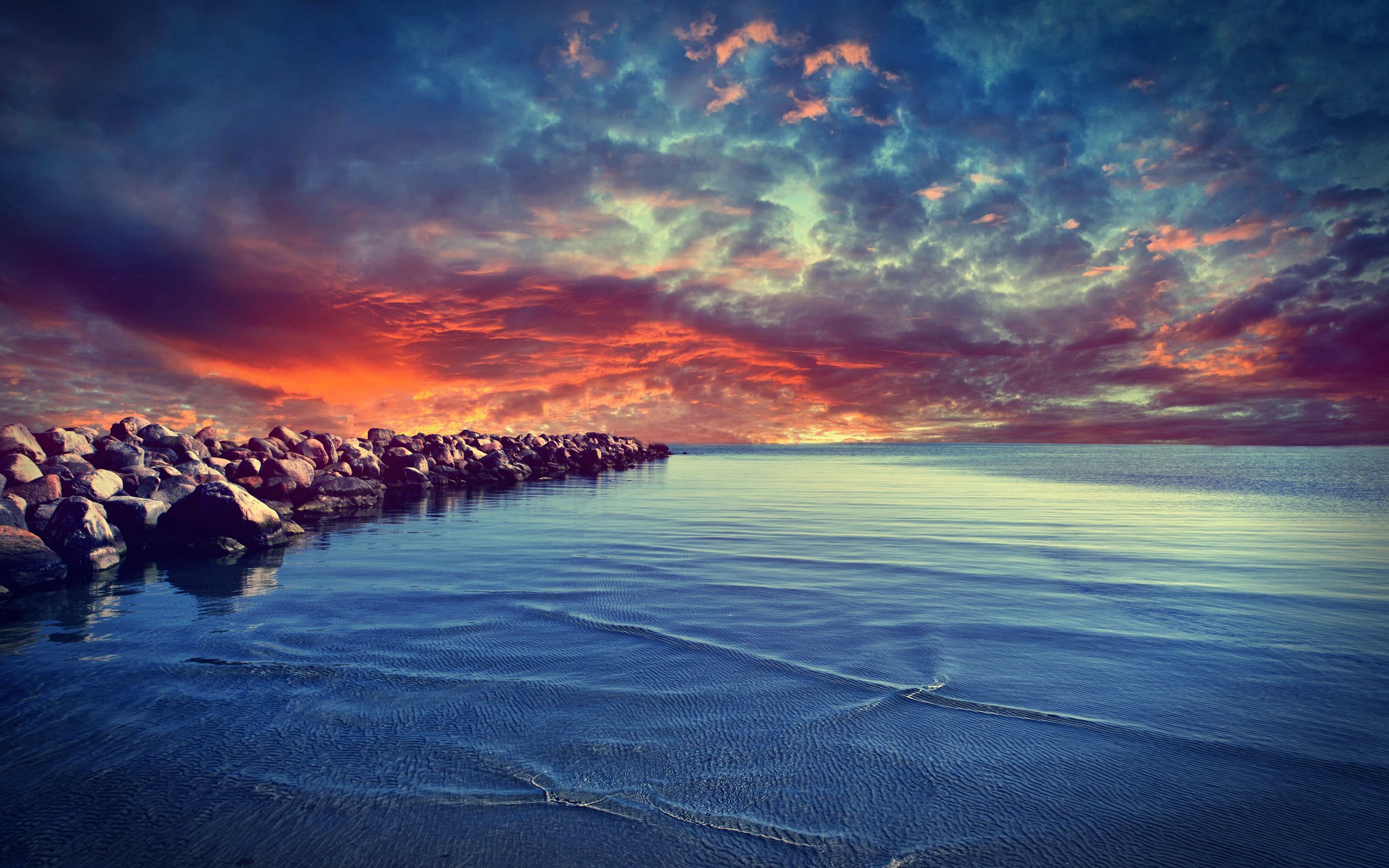 breakwater, sunset, nature, water, stones, sea, clouds, horizon, divorces, construction, evening, bottom, finely