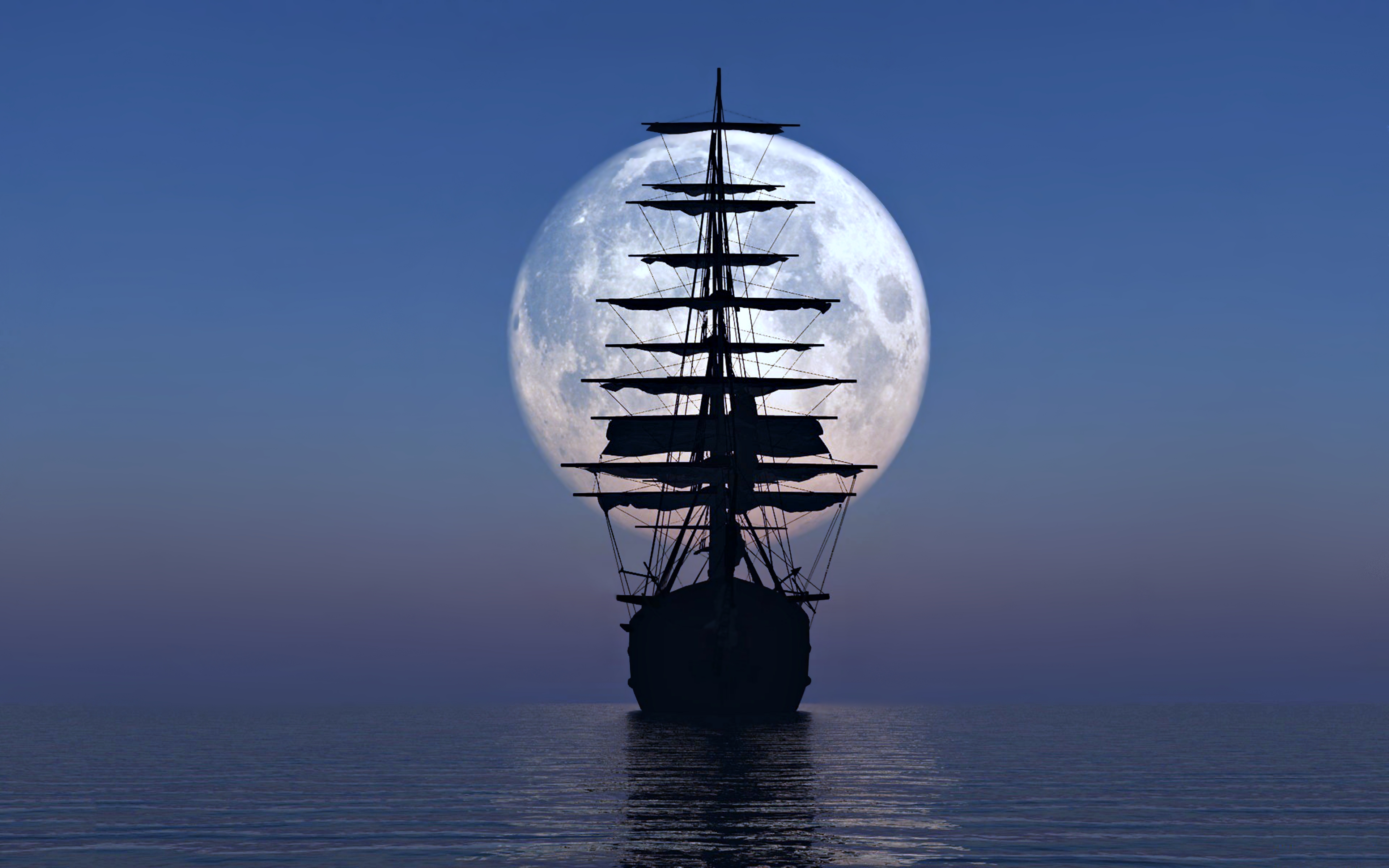 sea, sailboat, sailing ship, moon, ship, vehicles, ocean Full HD