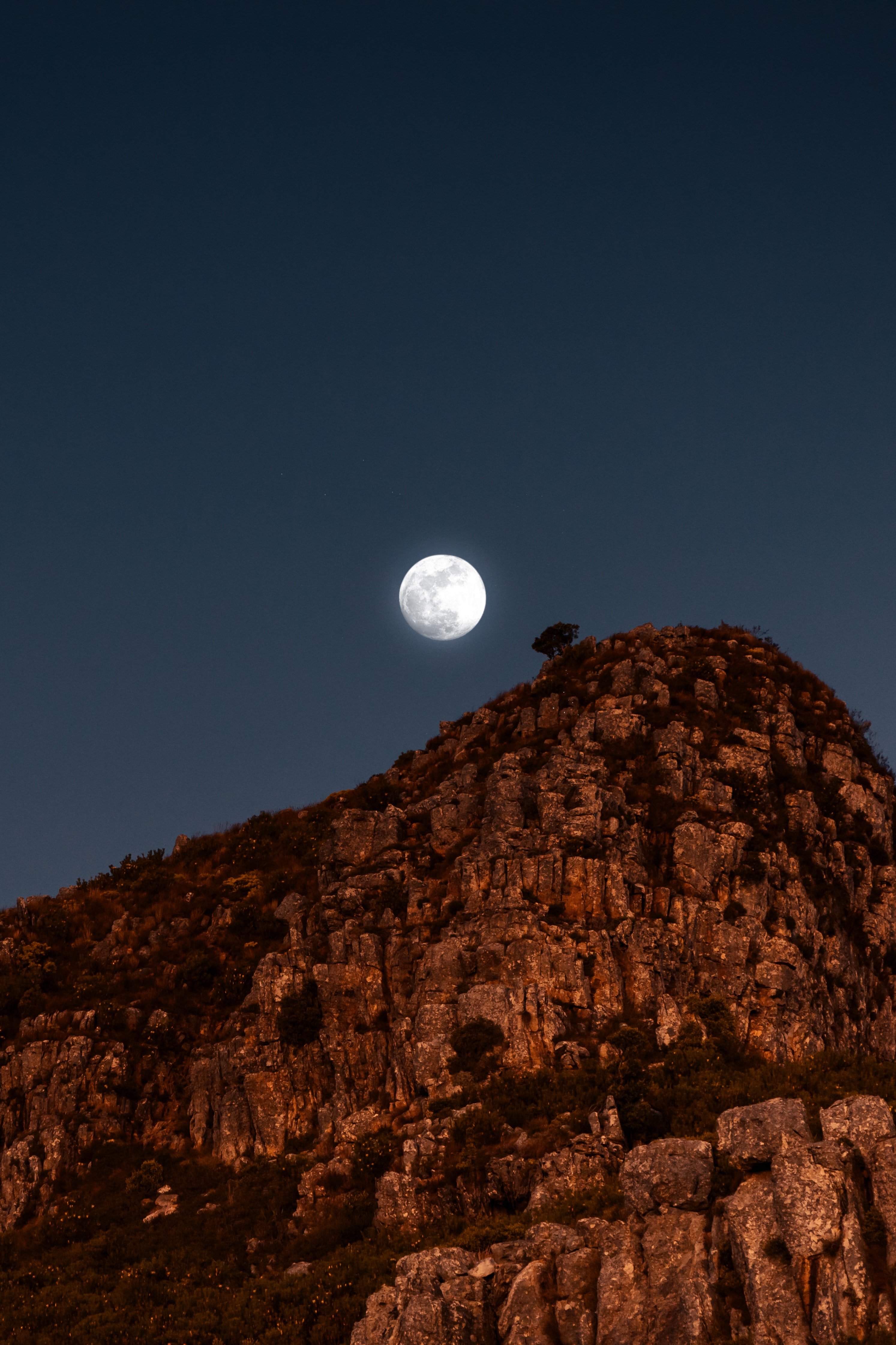 full moon, nature, mountains, night, moon, rocks