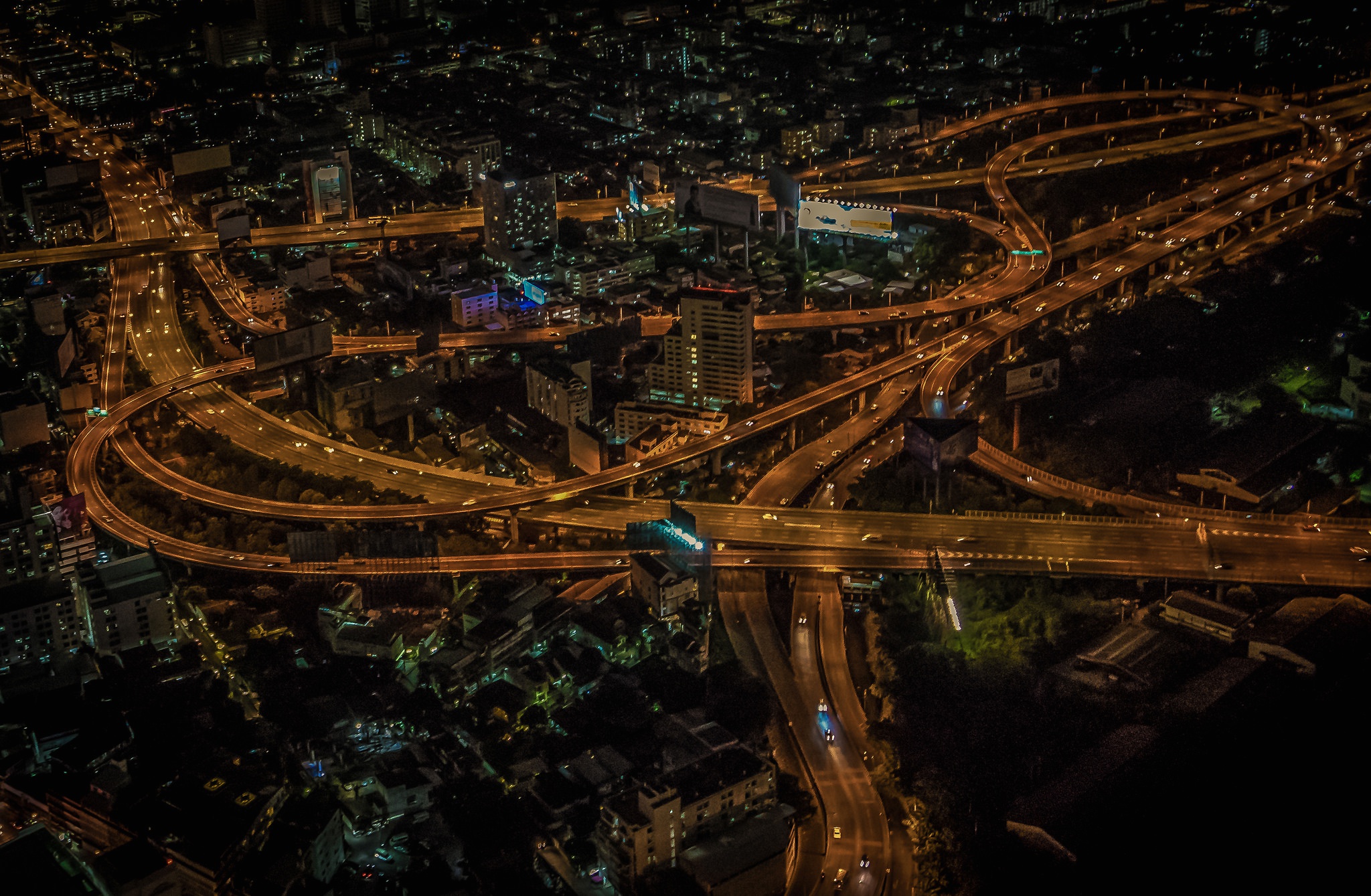 Download mobile wallpaper Cities, Night, City, Building, Thailand, Highway, Aerial, Bangkok, Man Made for free.
