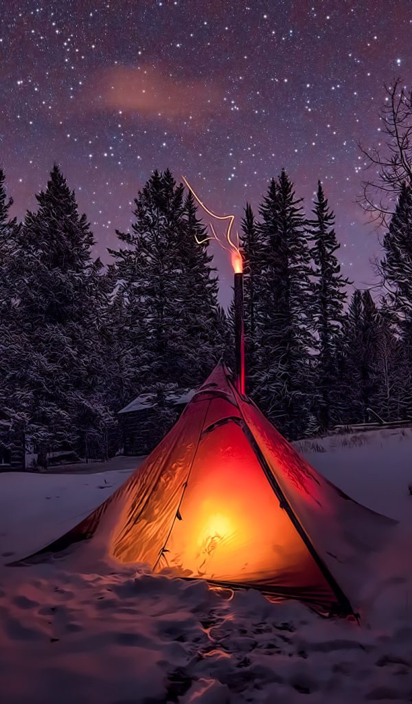 1356538 descargar fondo de pantalla fotografía, invierno, acampar, cámping, nieve, cielo estrellado, tienda, bosque, luz, noche, estrellas: protectores de pantalla e imágenes gratis