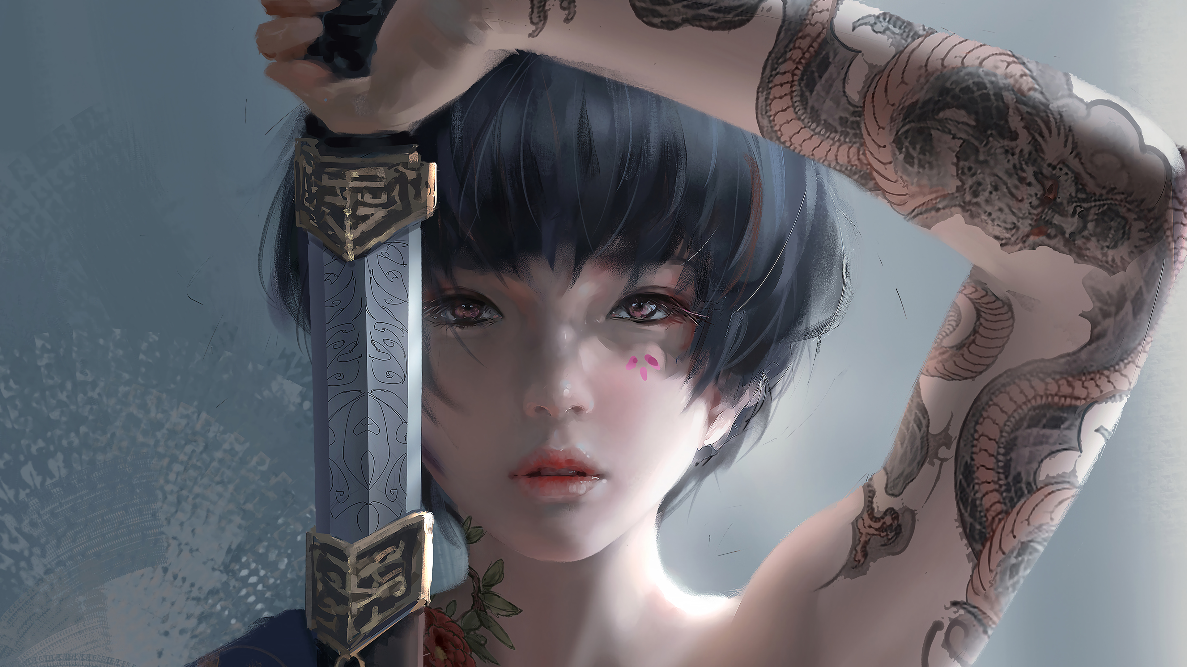 woman warrior, comics, ghostblade, tattoo HD wallpaper