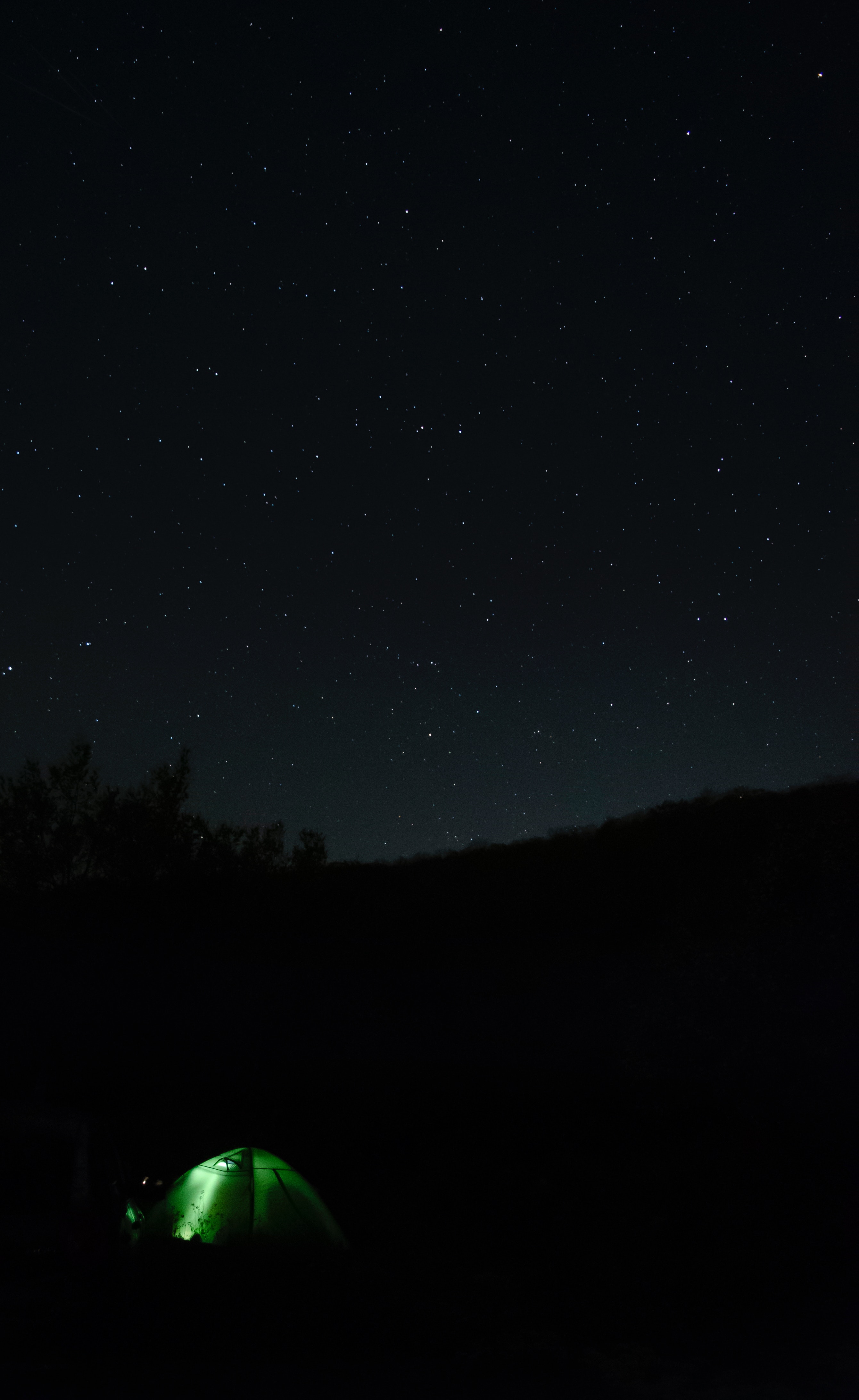 campsite, night, black, starry sky, darkness, tent, camping Image for desktop