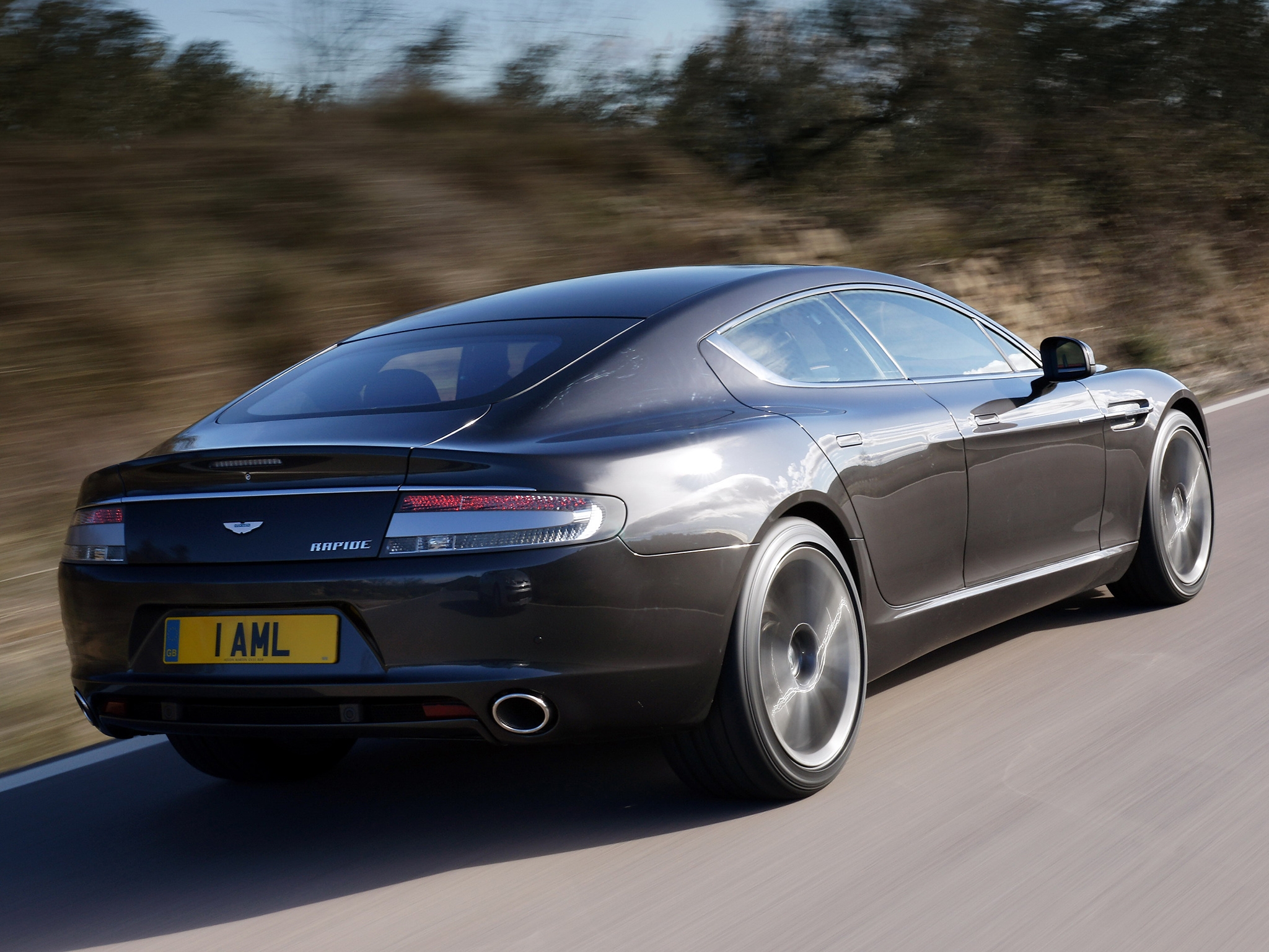 auto, aston martin, cars, grey, speed, 2009, rapide, back side view, view from the side from behind 1080p