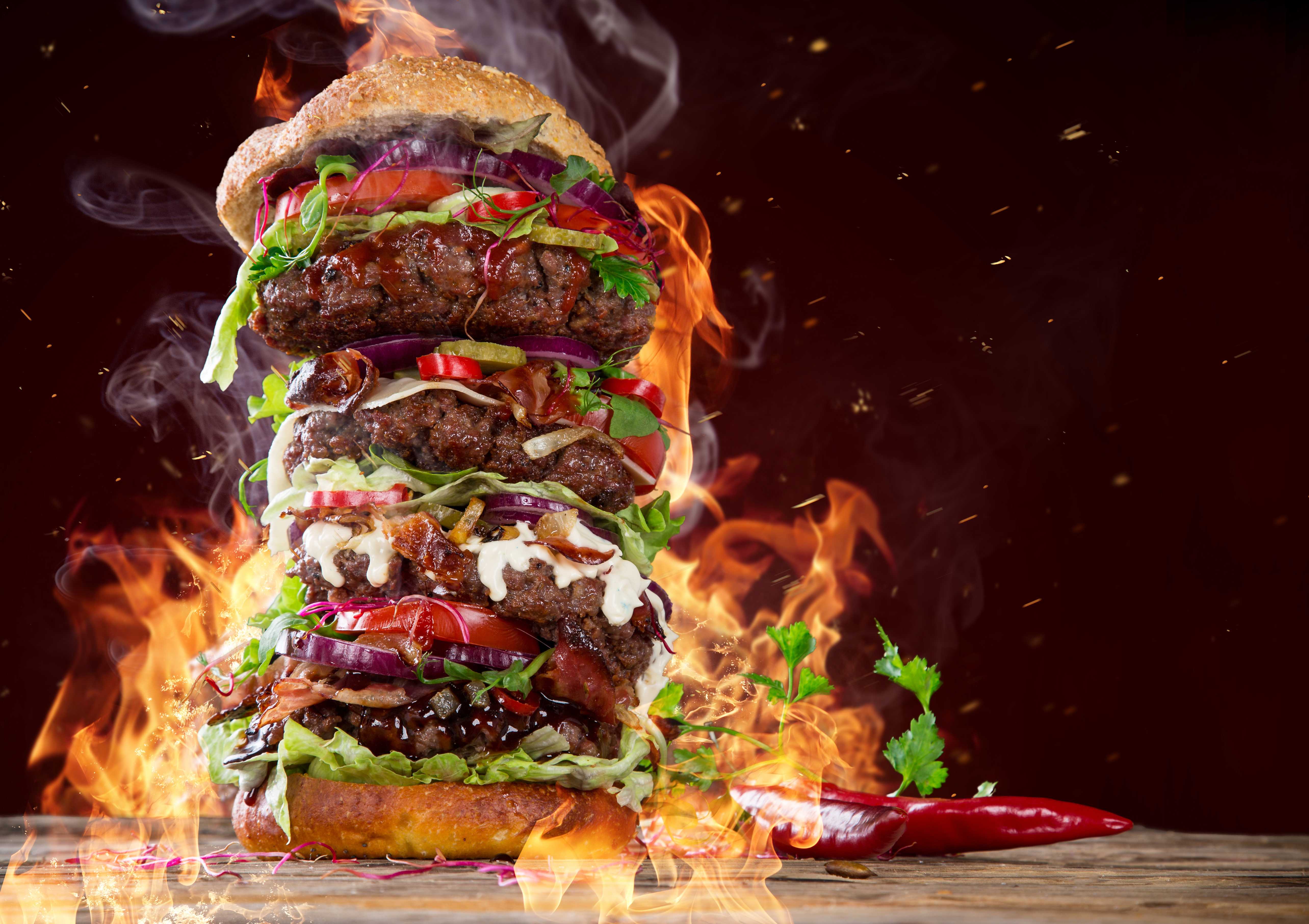 burger, food, flame 1080p