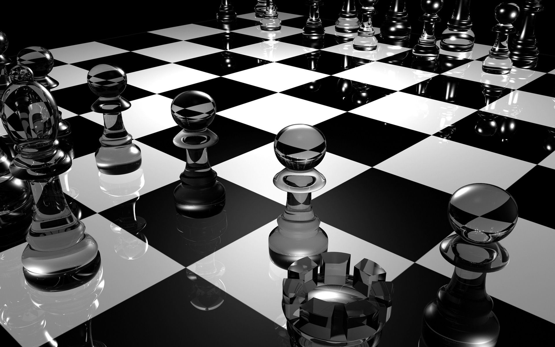 chess, 3d, surface, chb, glass, bw, board
