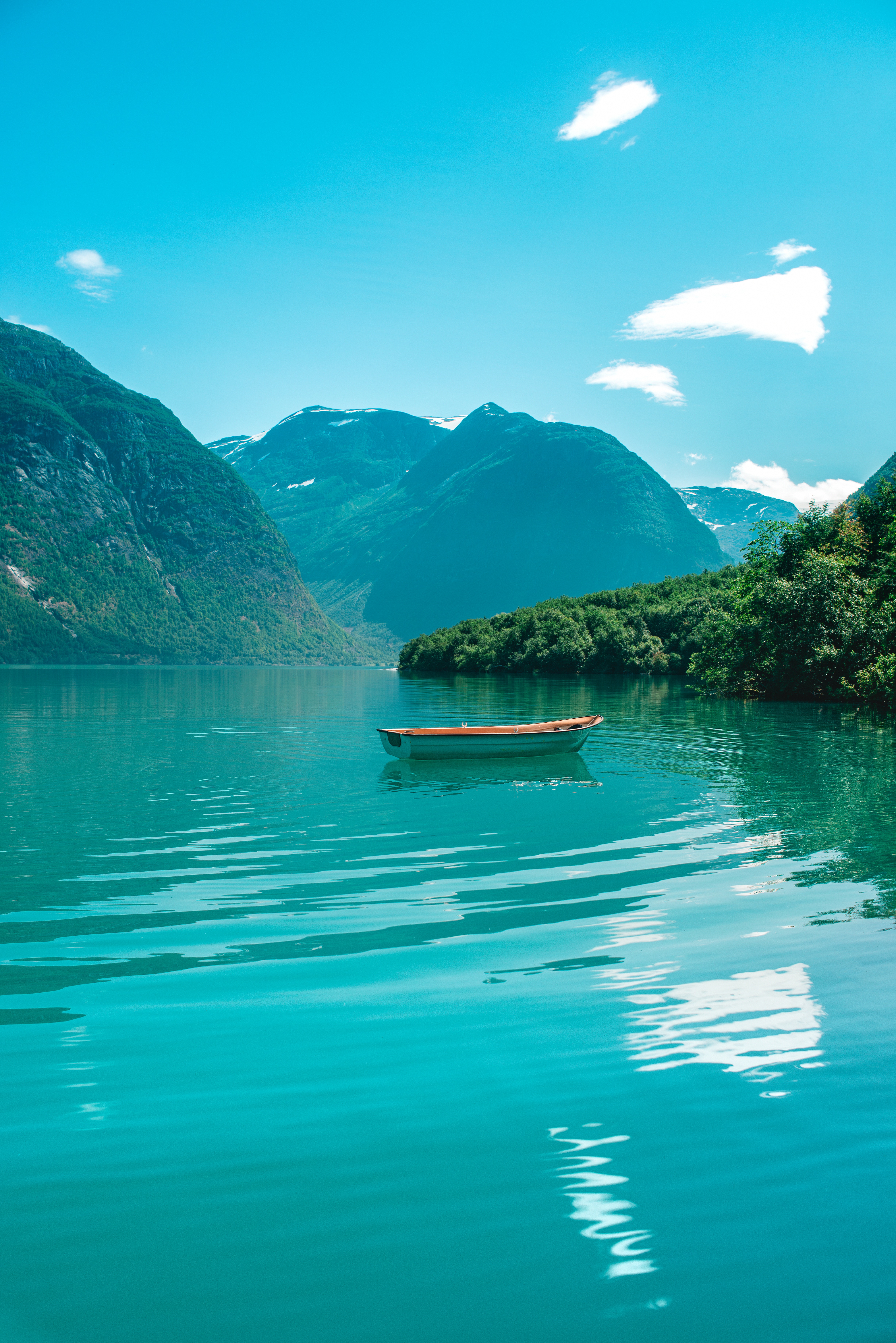 nature, horizon, water, boat, lake, mountains for android