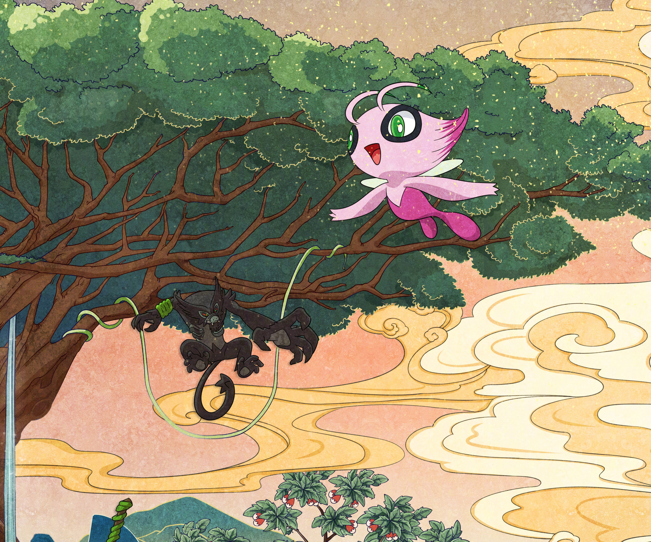 anime, pokémon the movie: secrets of the jungle, celebi (pokémon), pokémon Aesthetic wallpaper
