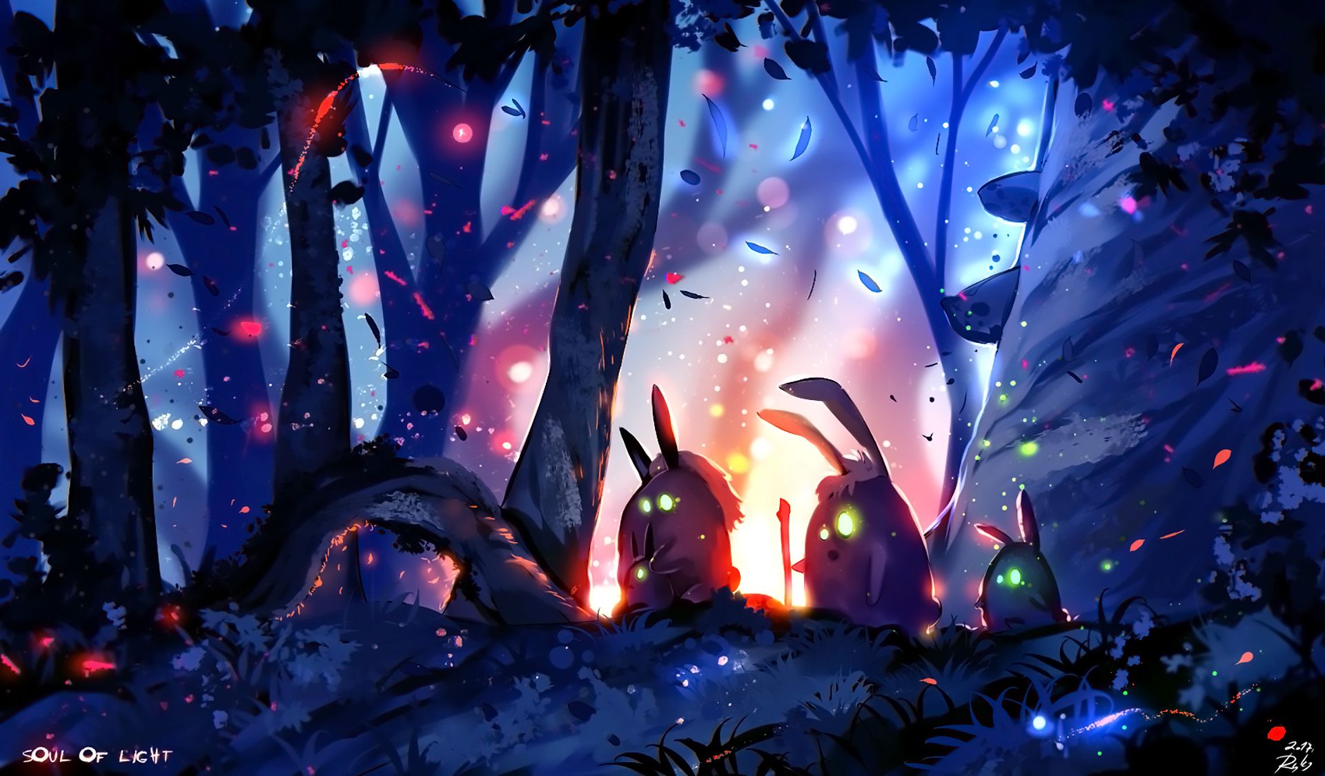 bunny, fantasy, landscape, forest, light, tree cellphone