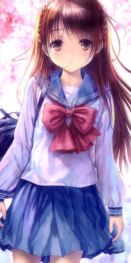 Mobile wallpaper: Anime, Original, Blush, Brown Eyes, Long Hair, Brown ...