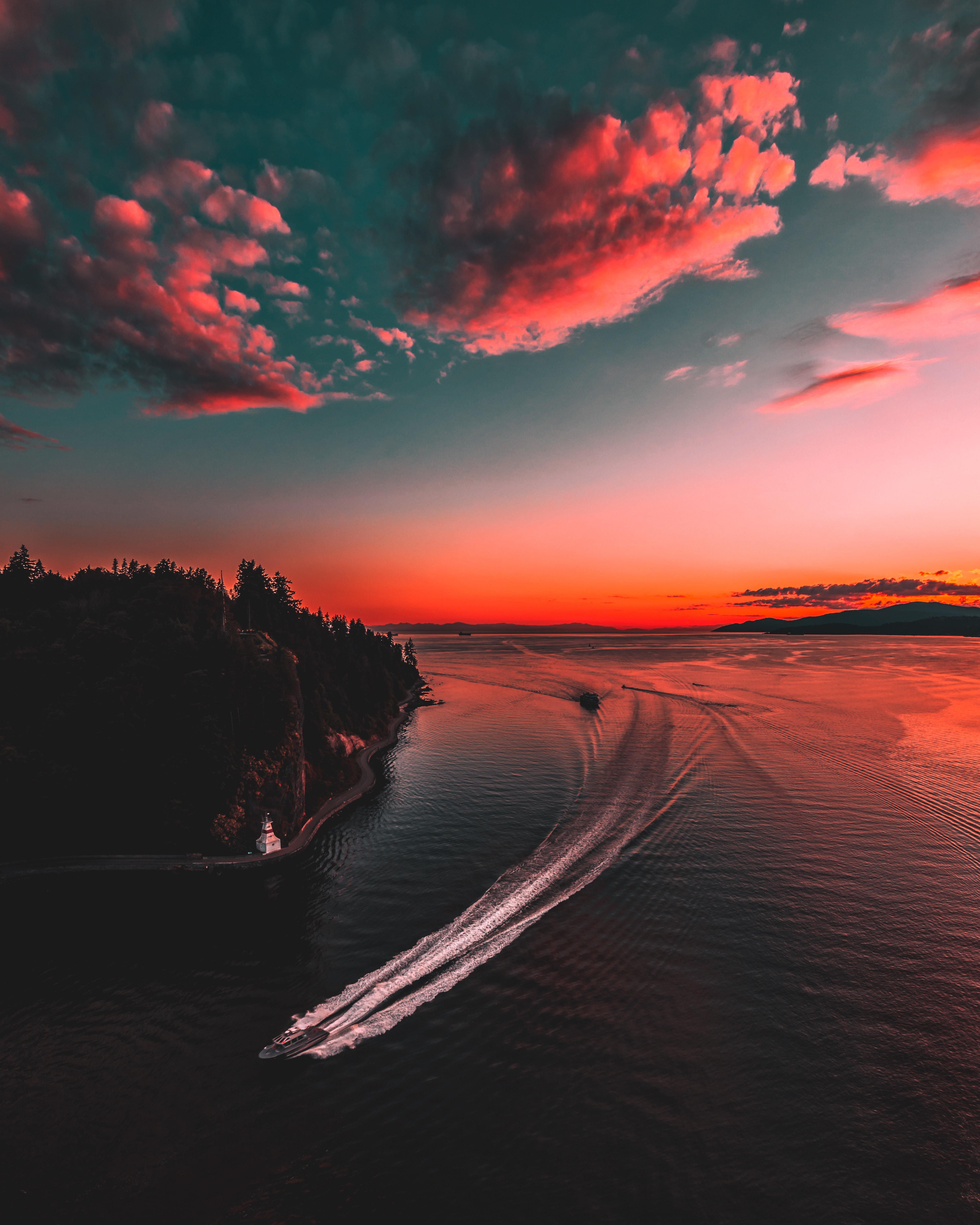 vancouver, canada, nature, sunset, sky, sea, horizon, yacht lock screen backgrounds