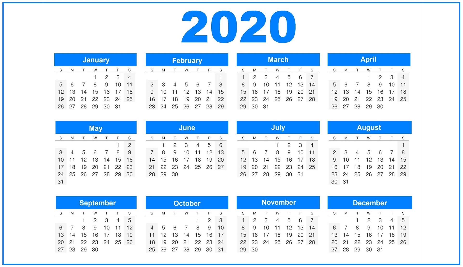 Январь 2020. Календарь 2020. Английский календарь 2020. Календарь 2020 HD. Синий фон для календаря.