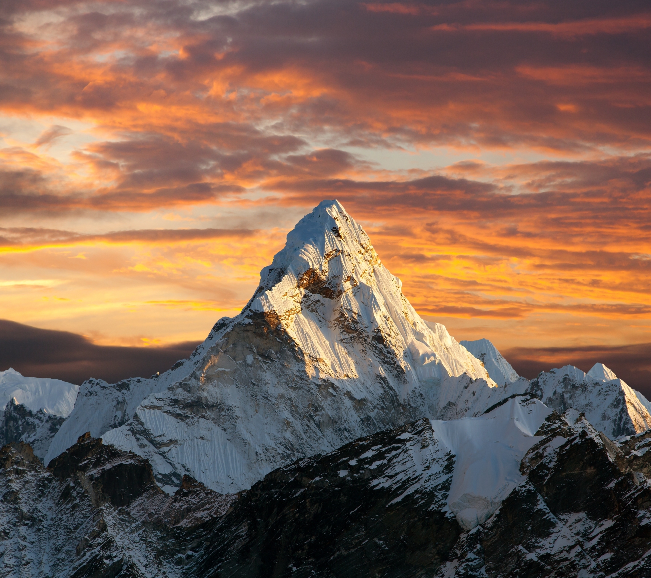 sunset, himalayas, earth, peak, nature, mountain, mountains