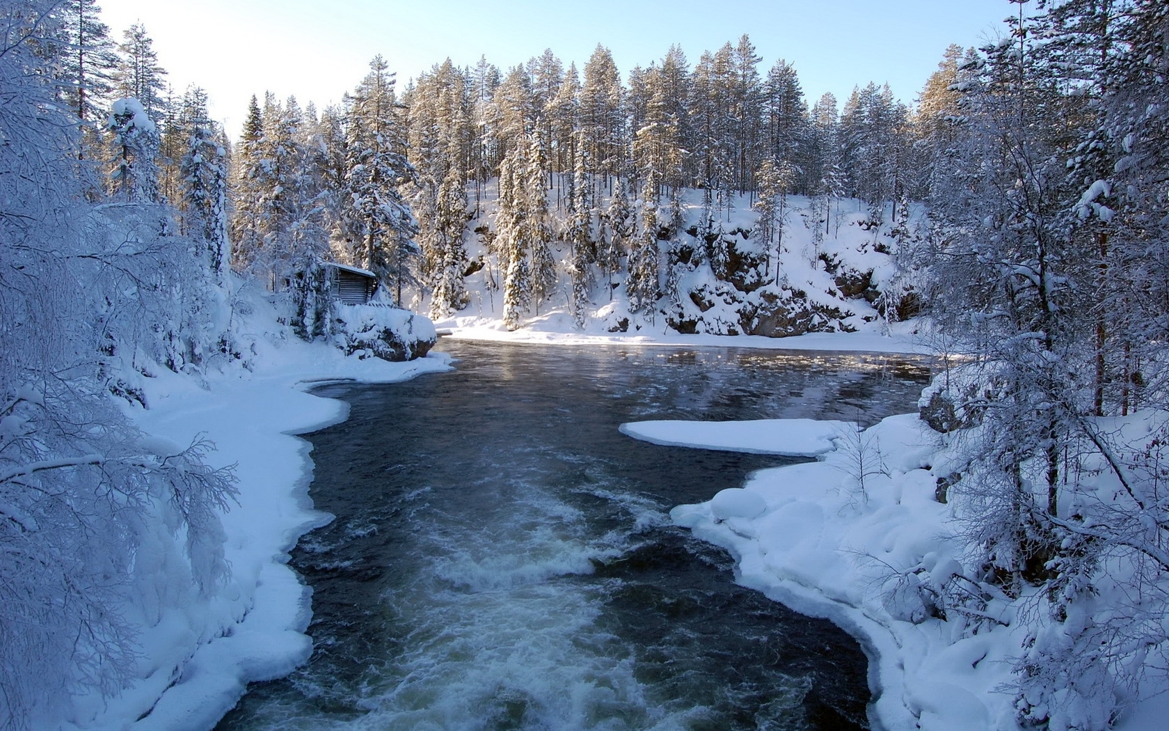 無料モバイル壁紙自然, 川, 雪, 冬, 風景をダウンロードします。